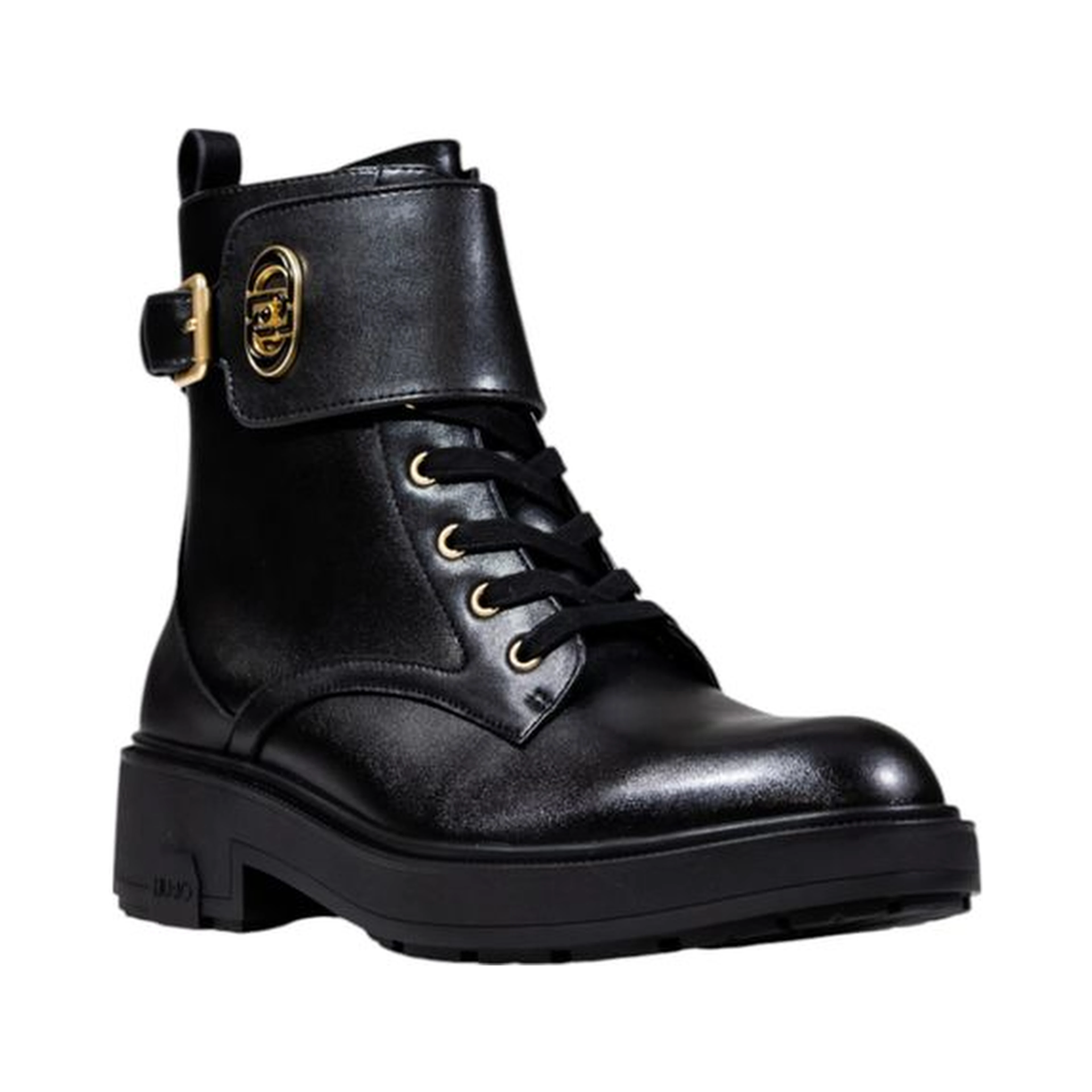 Black Artificial Leather Lace-Up Boots