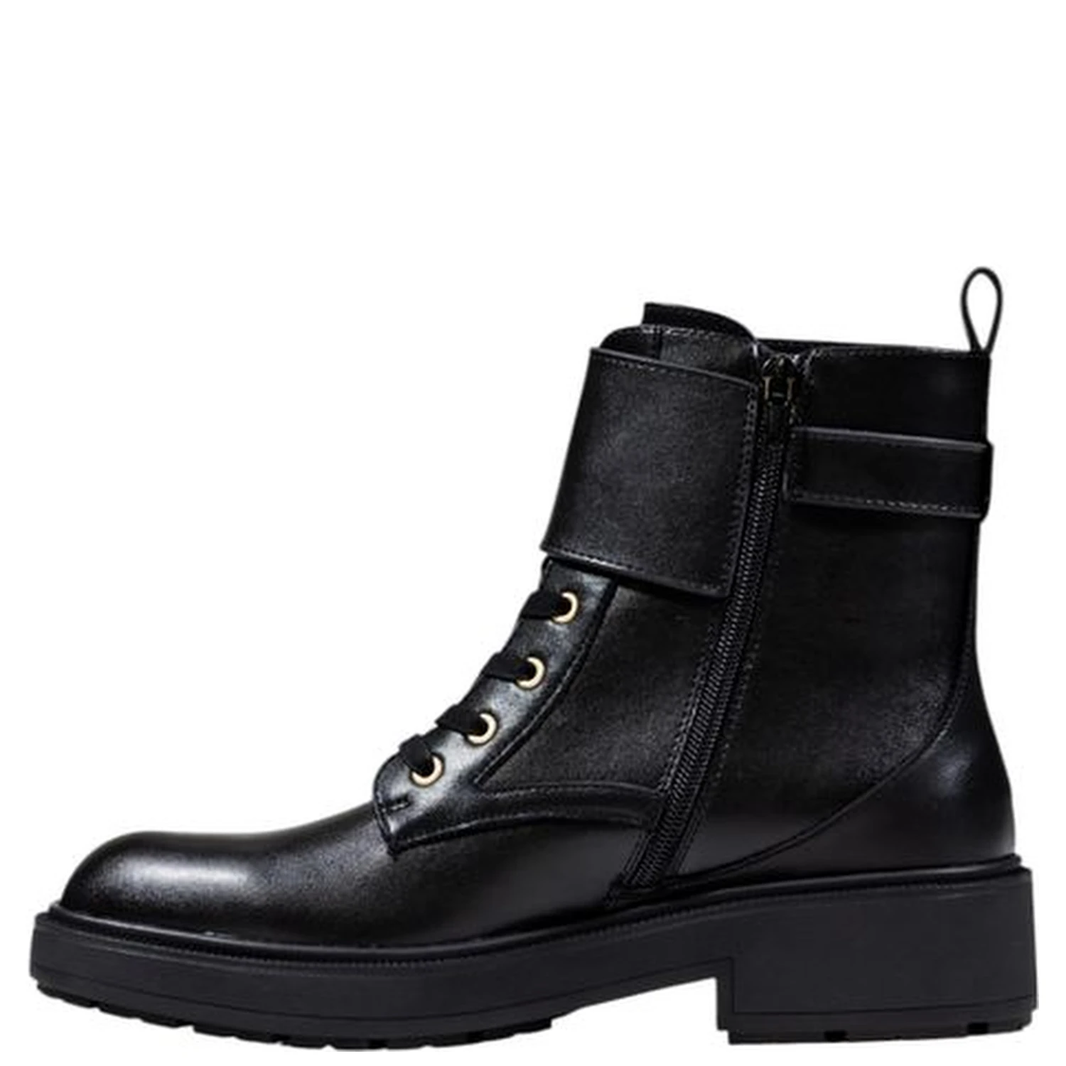 Black Artificial Leather Lace-Up Boots