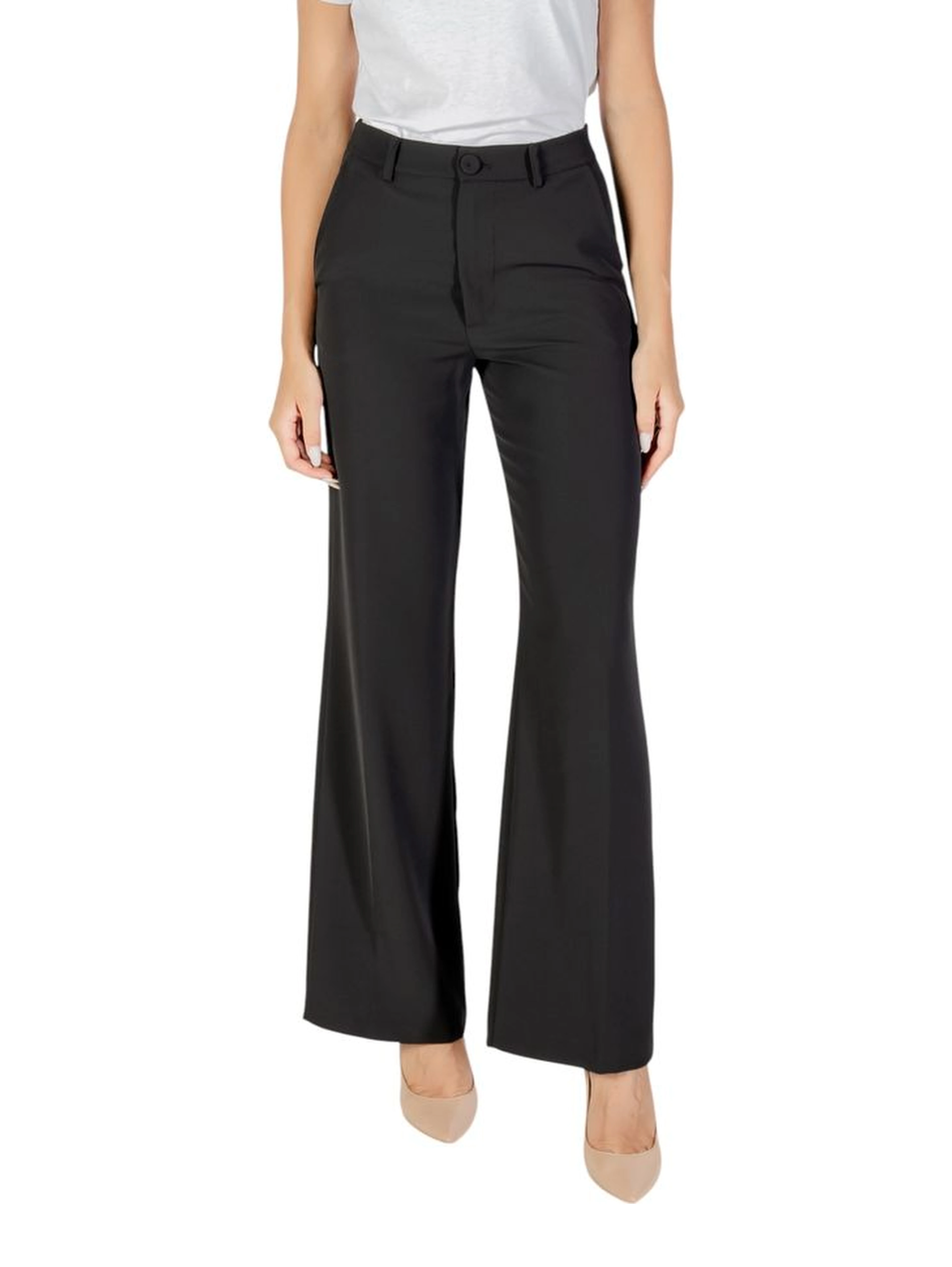 Black Polyester Casual Pants