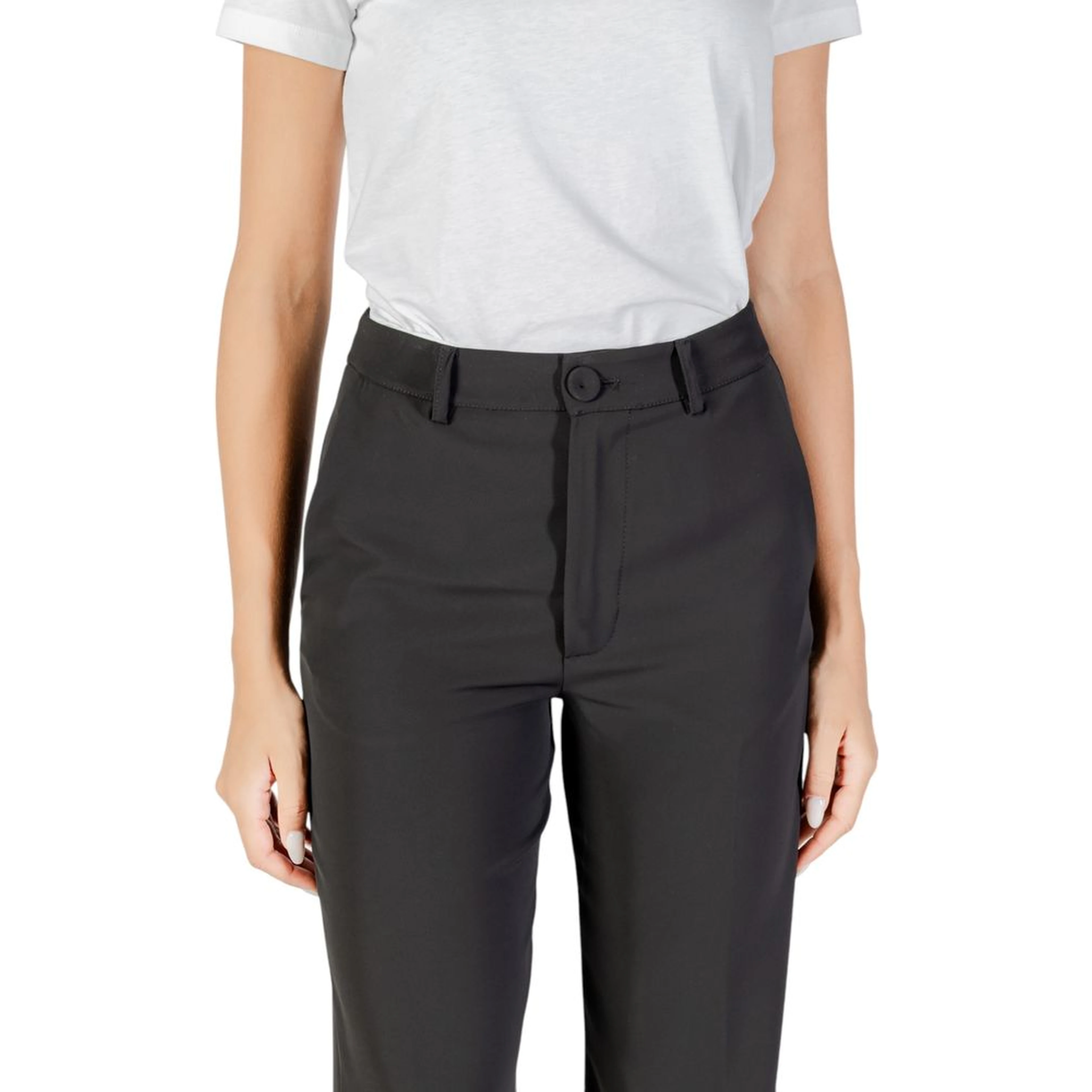 Black Polyester Casual Pants