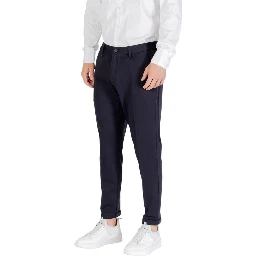 Blue Viscose Casual Pants