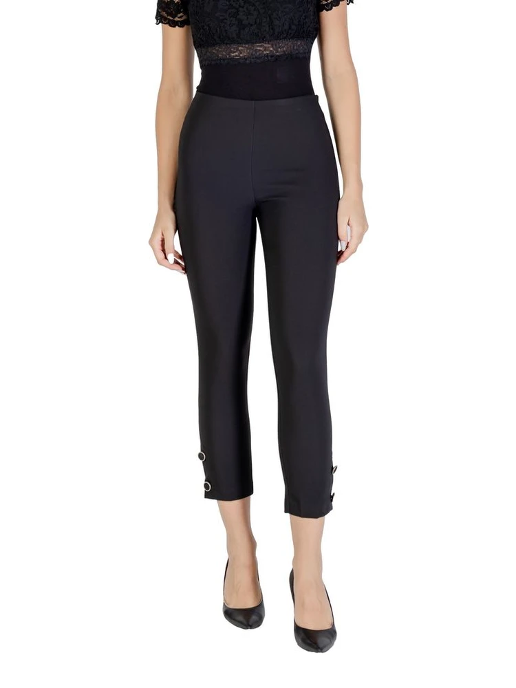 Black Polyester Casual Pants