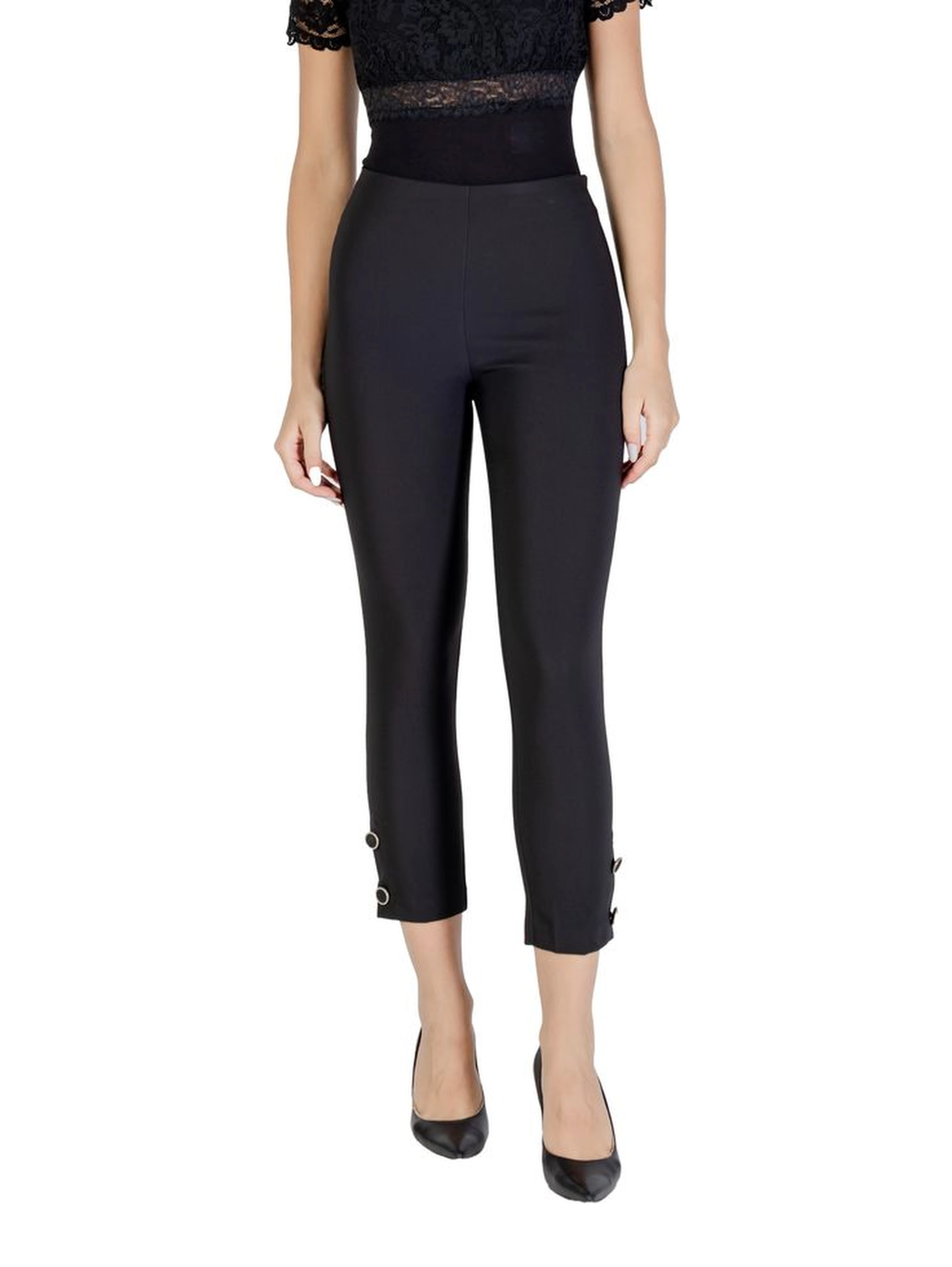 Black Polyester Casual Pants