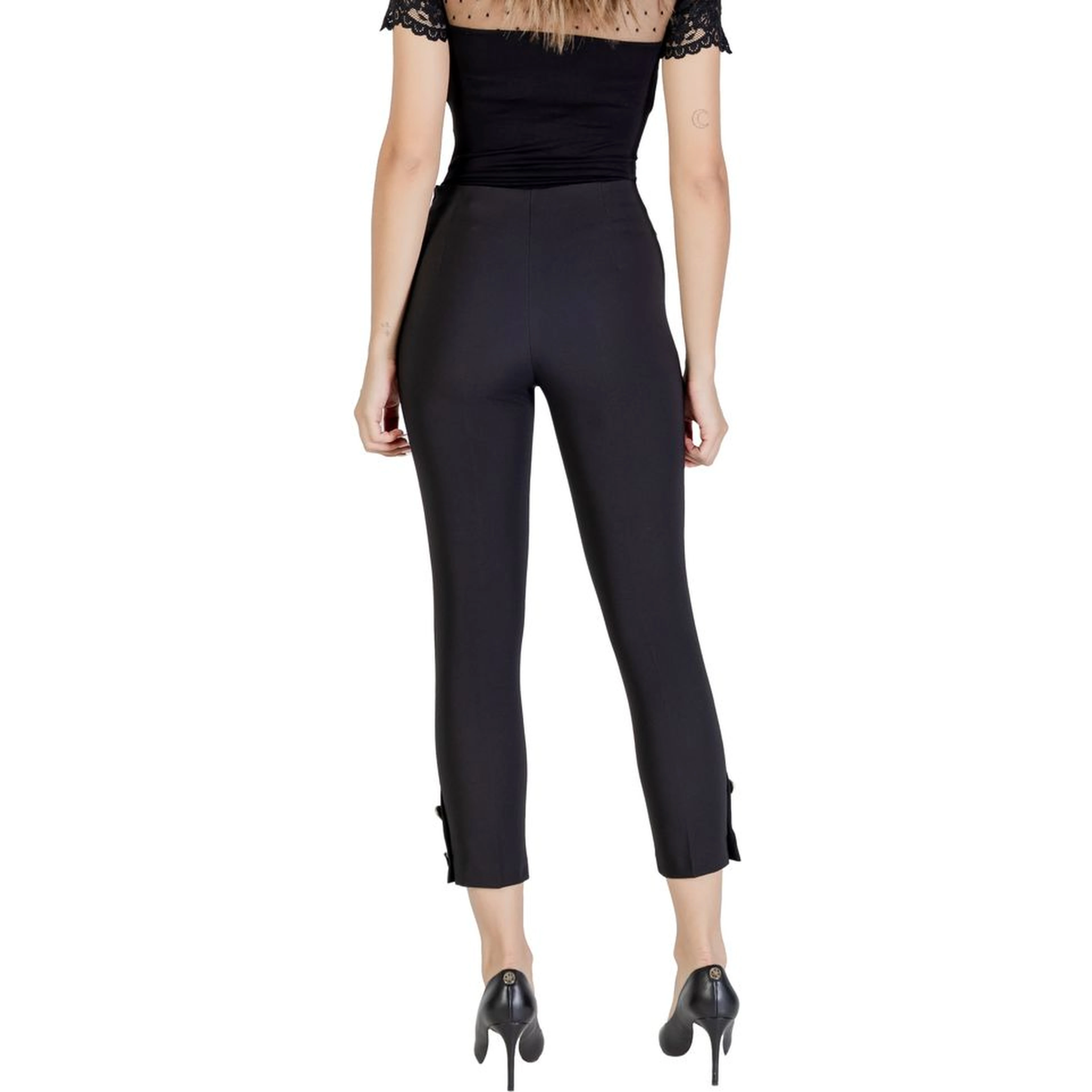 Black Polyester Casual Pants