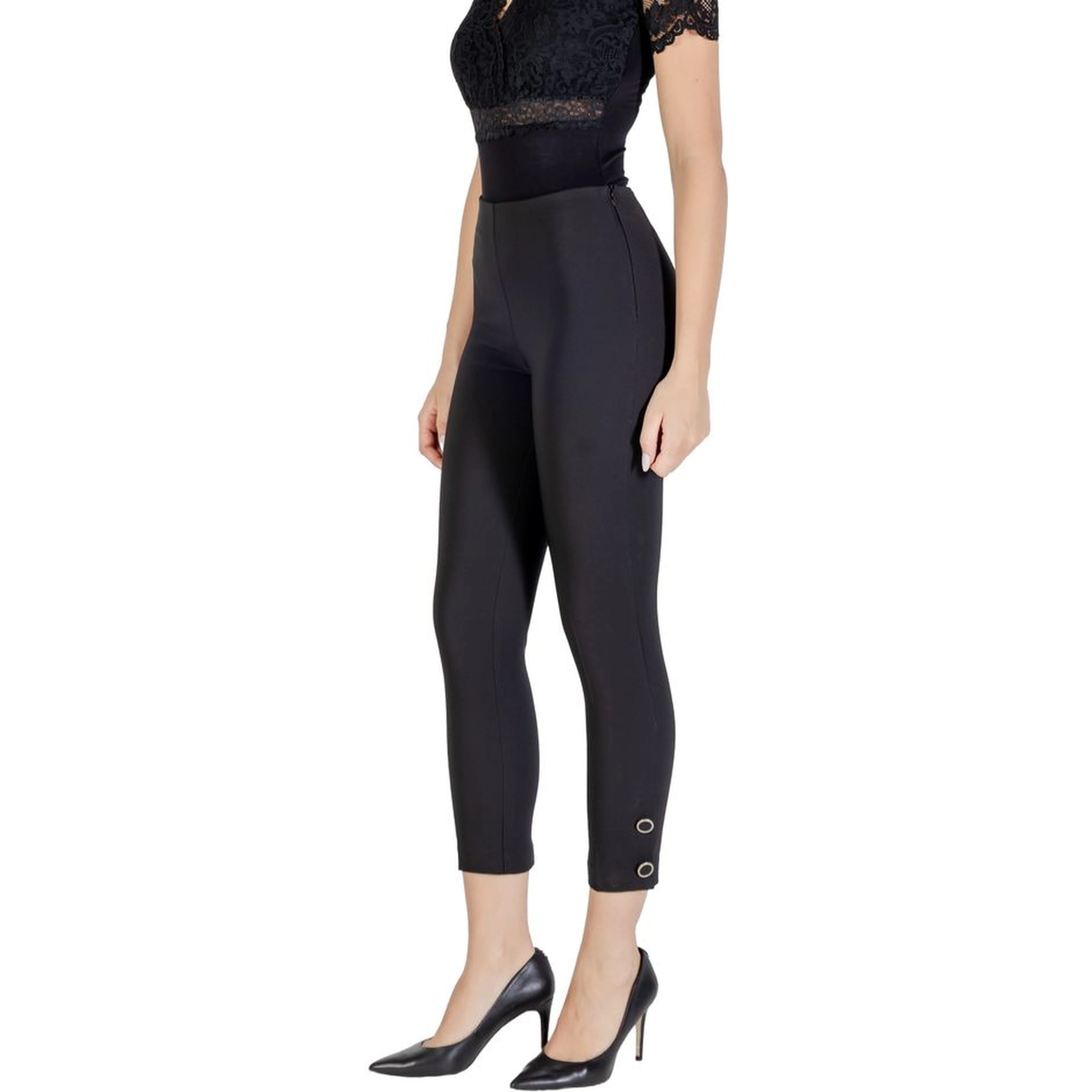 Black Polyester Casual Pants