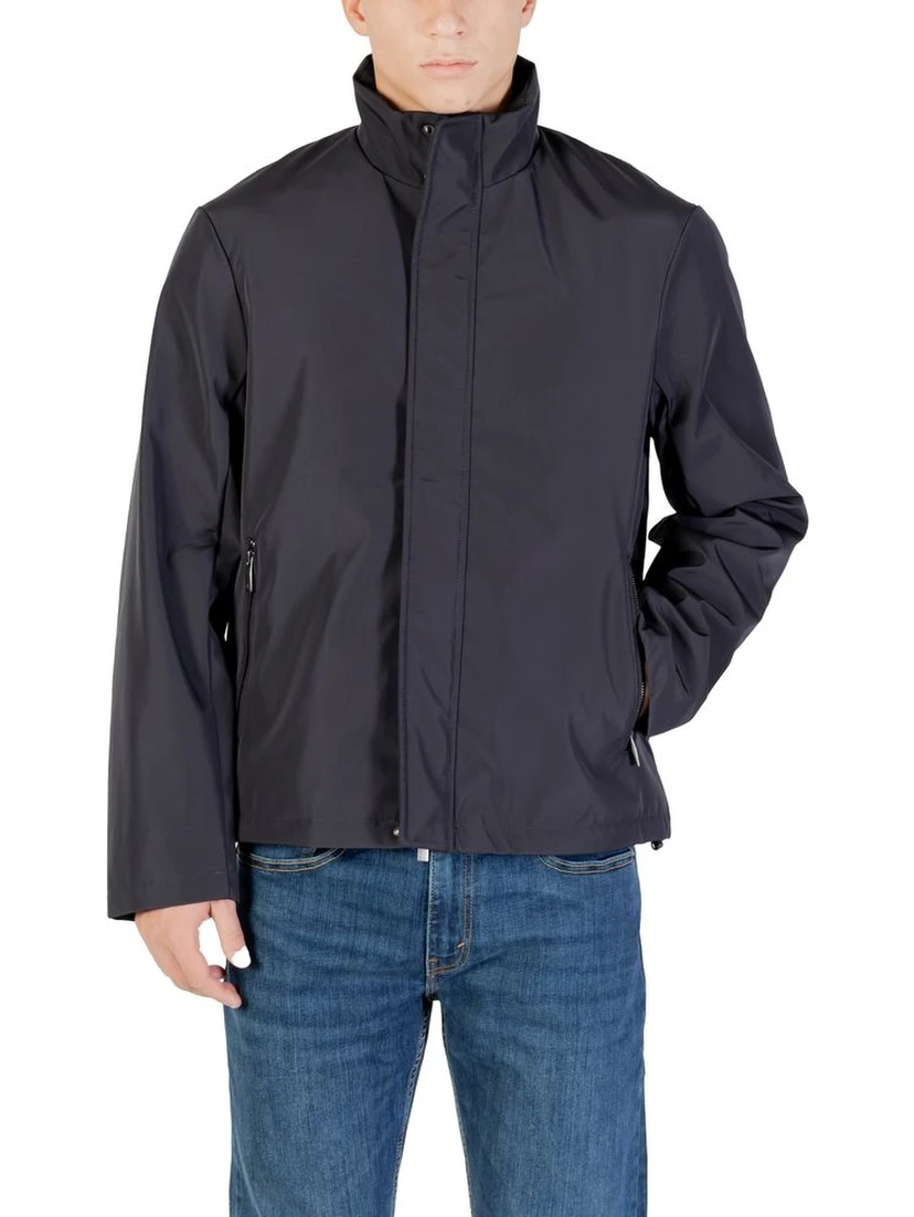 Blue Polyester Full-Length Jacket