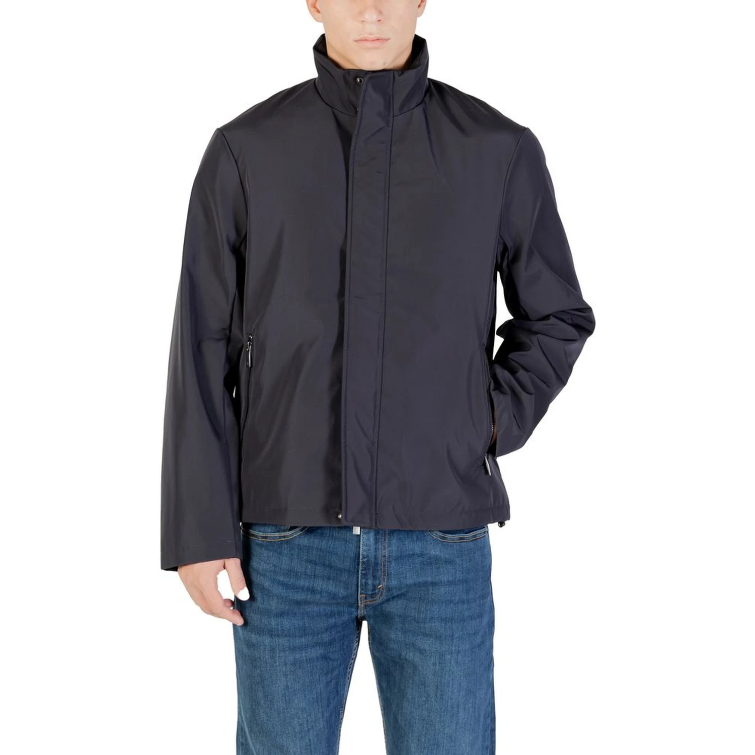 Blue Polyester Full-Length Jacket