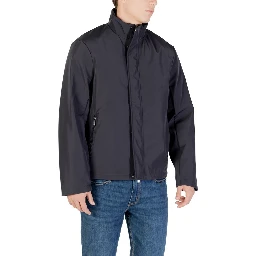 Blue Polyester Full-Length Jacket