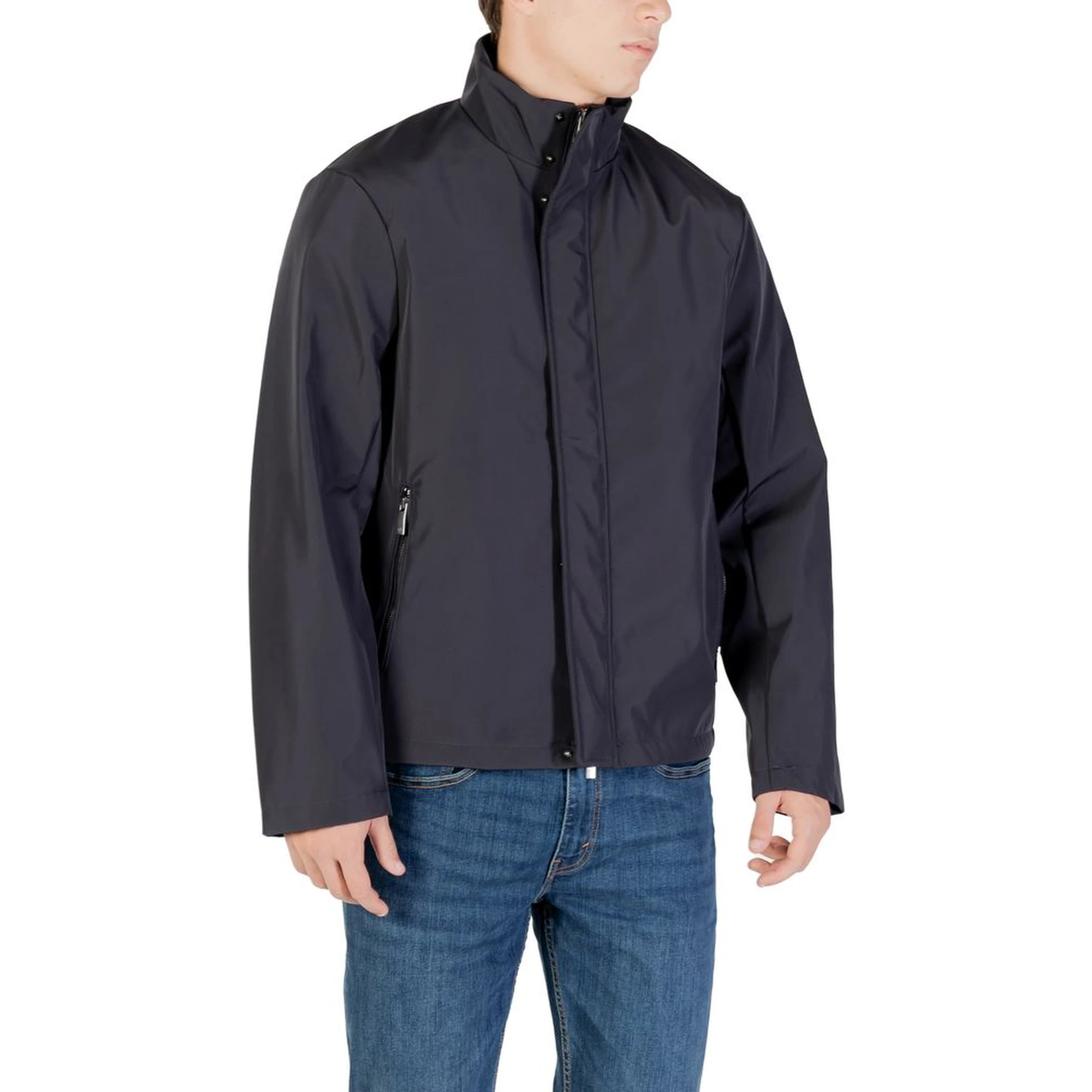 Blue Polyester Full-Length Jacket