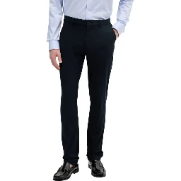 Blue Polyester Casual Pants