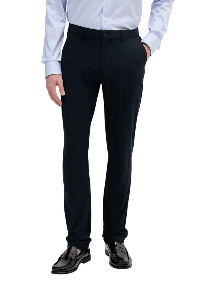Blue Polyester Casual Pants