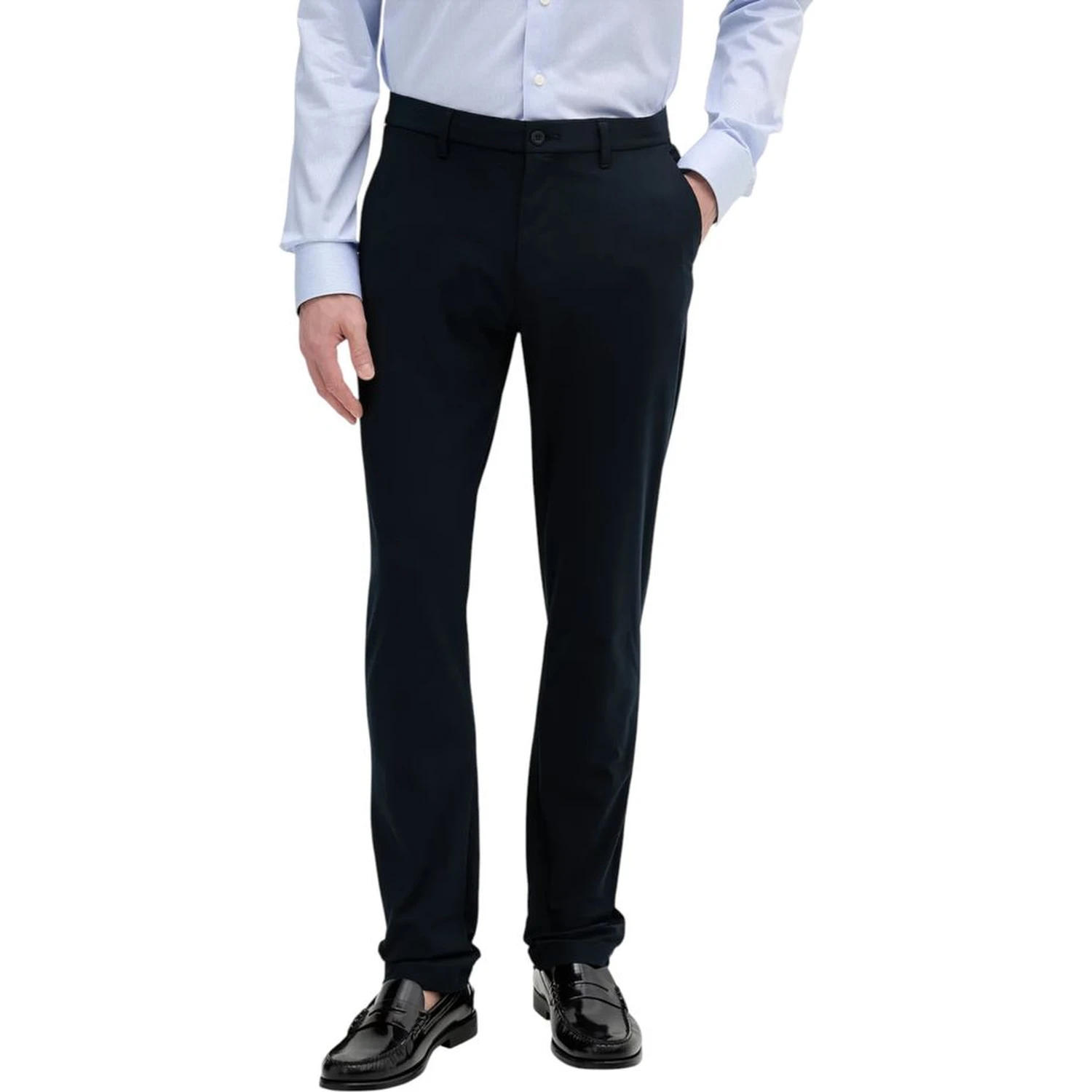Blue Polyester Casual Pants