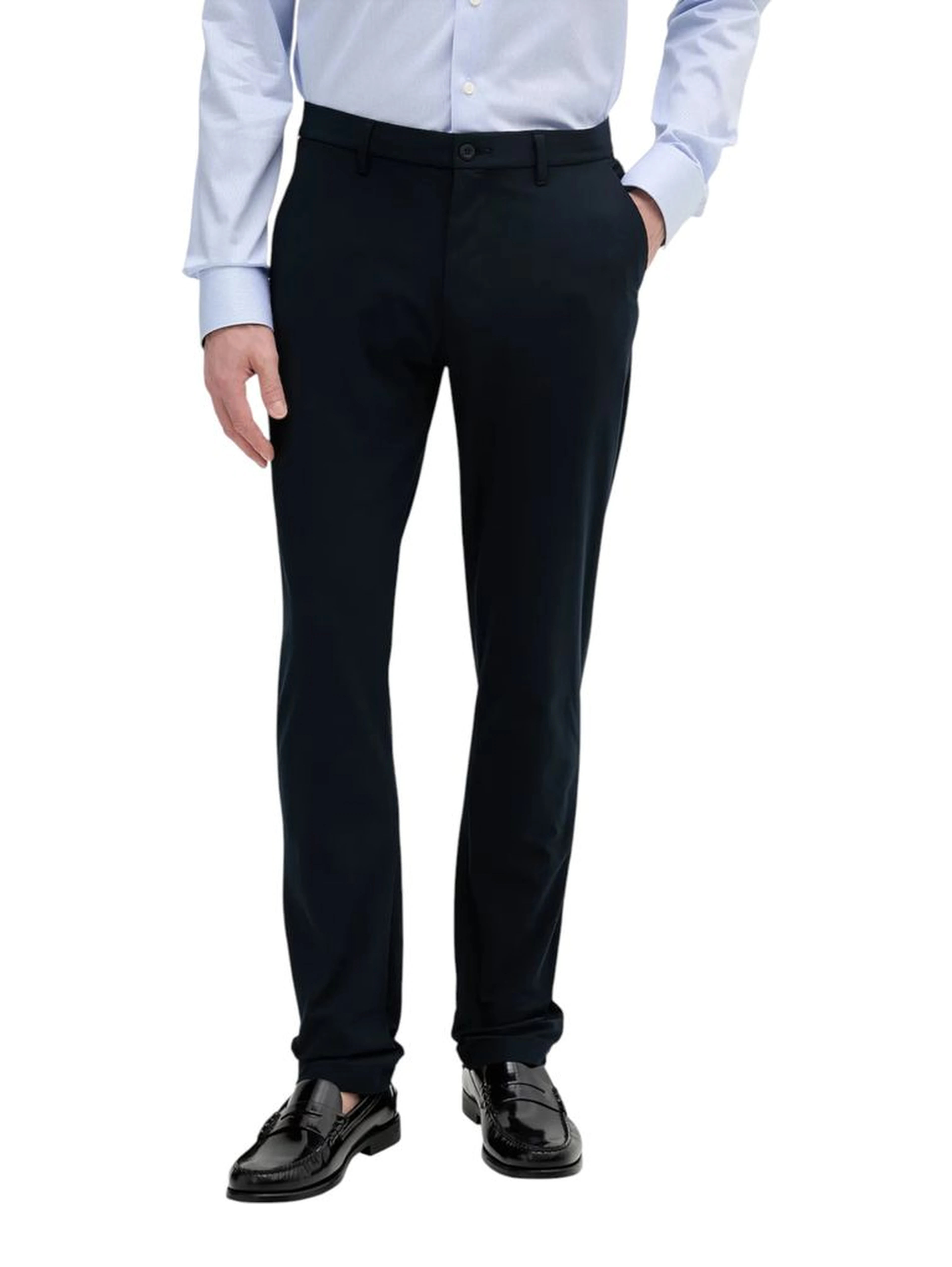 Blue Polyester Casual Pants