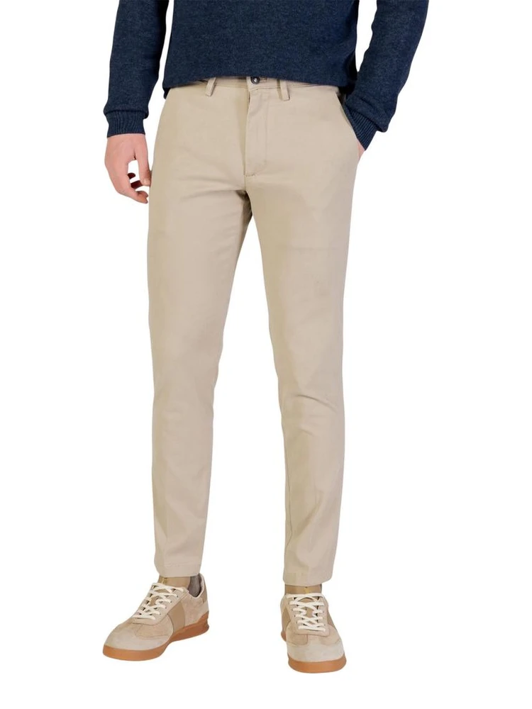 Beige Cotton Skinny Pants
