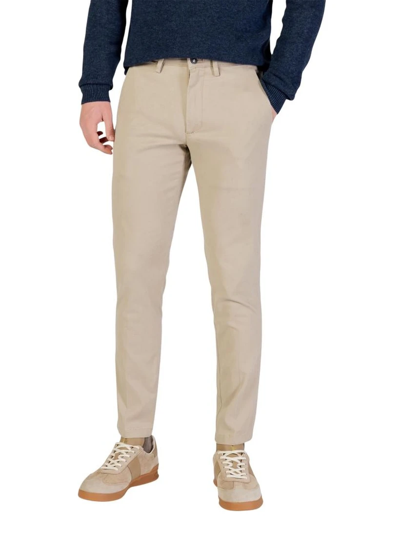 Beige Cotton Skinny Pants