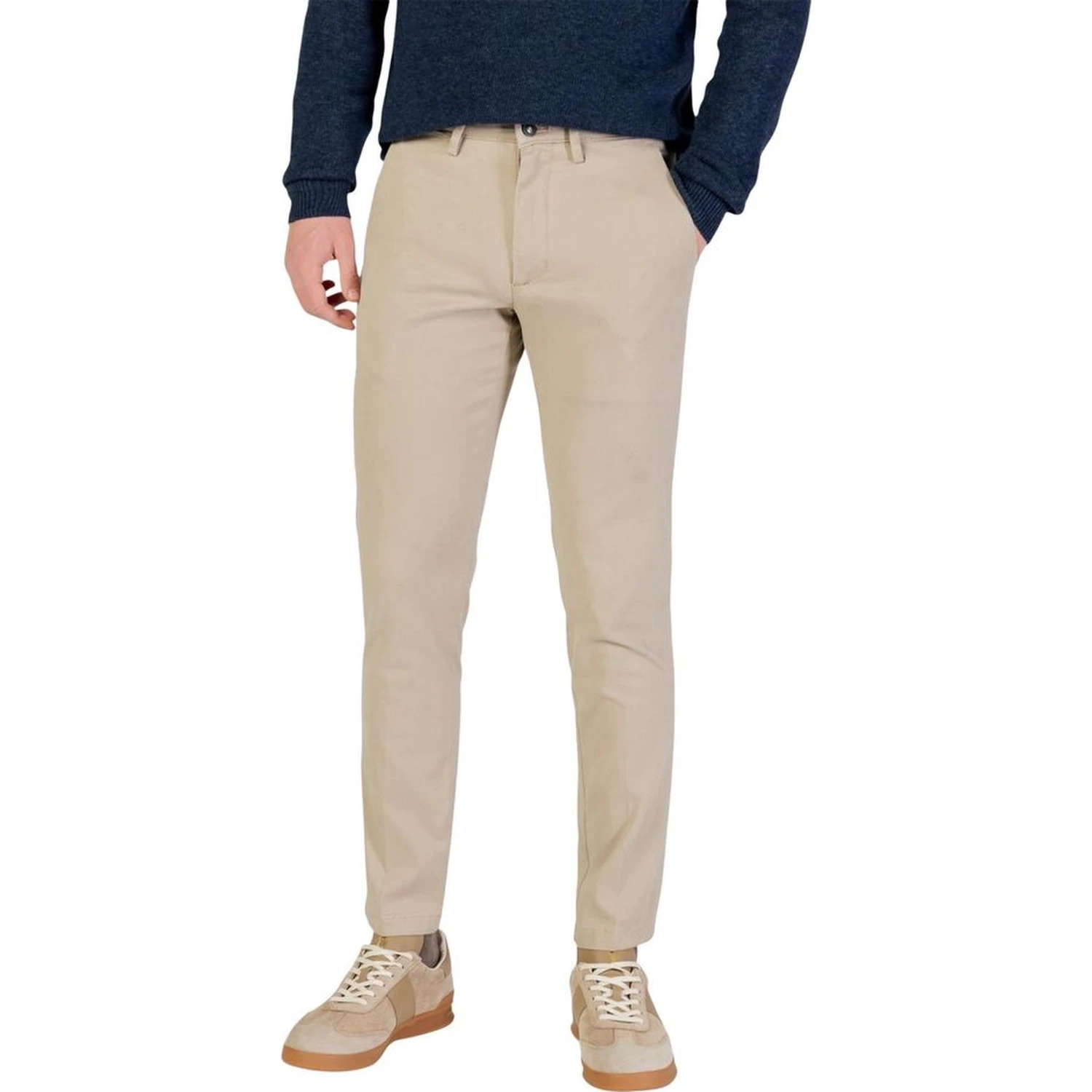 Beige Cotton Skinny Pants