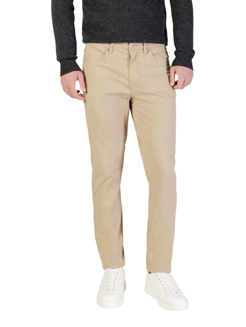Beige Cotton Skinny Pants