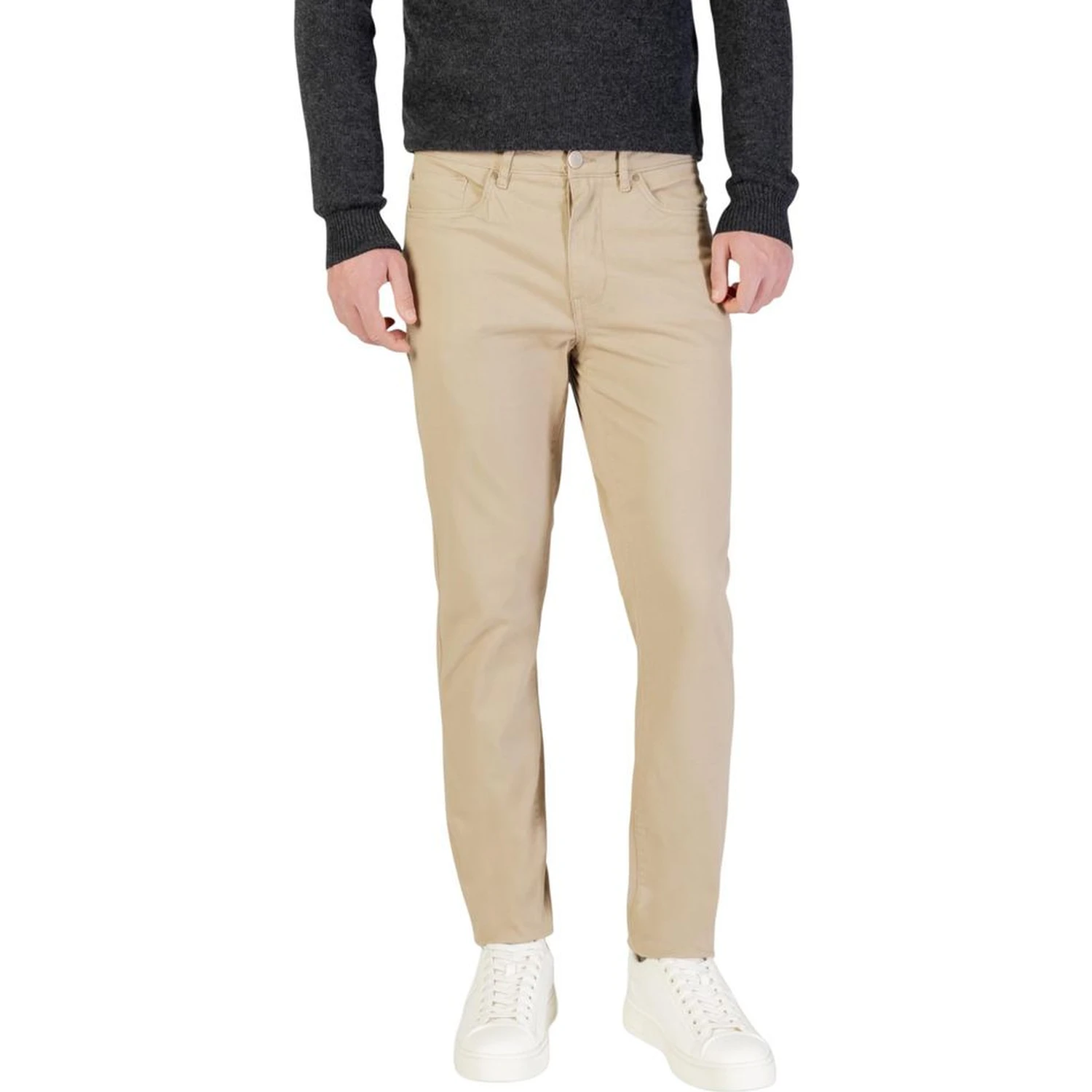 Beige Cotton Skinny Pants