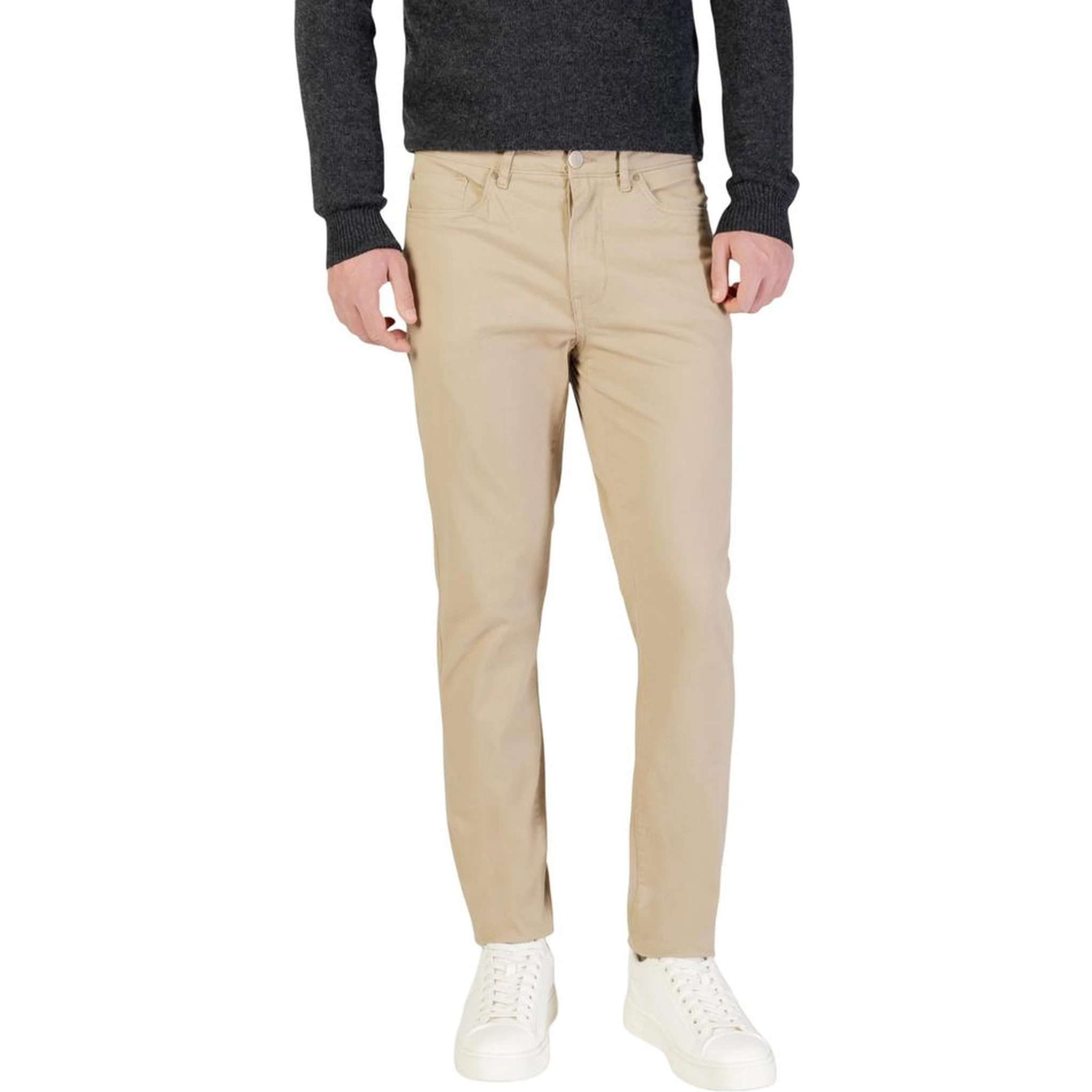 Beige Cotton Skinny Pants