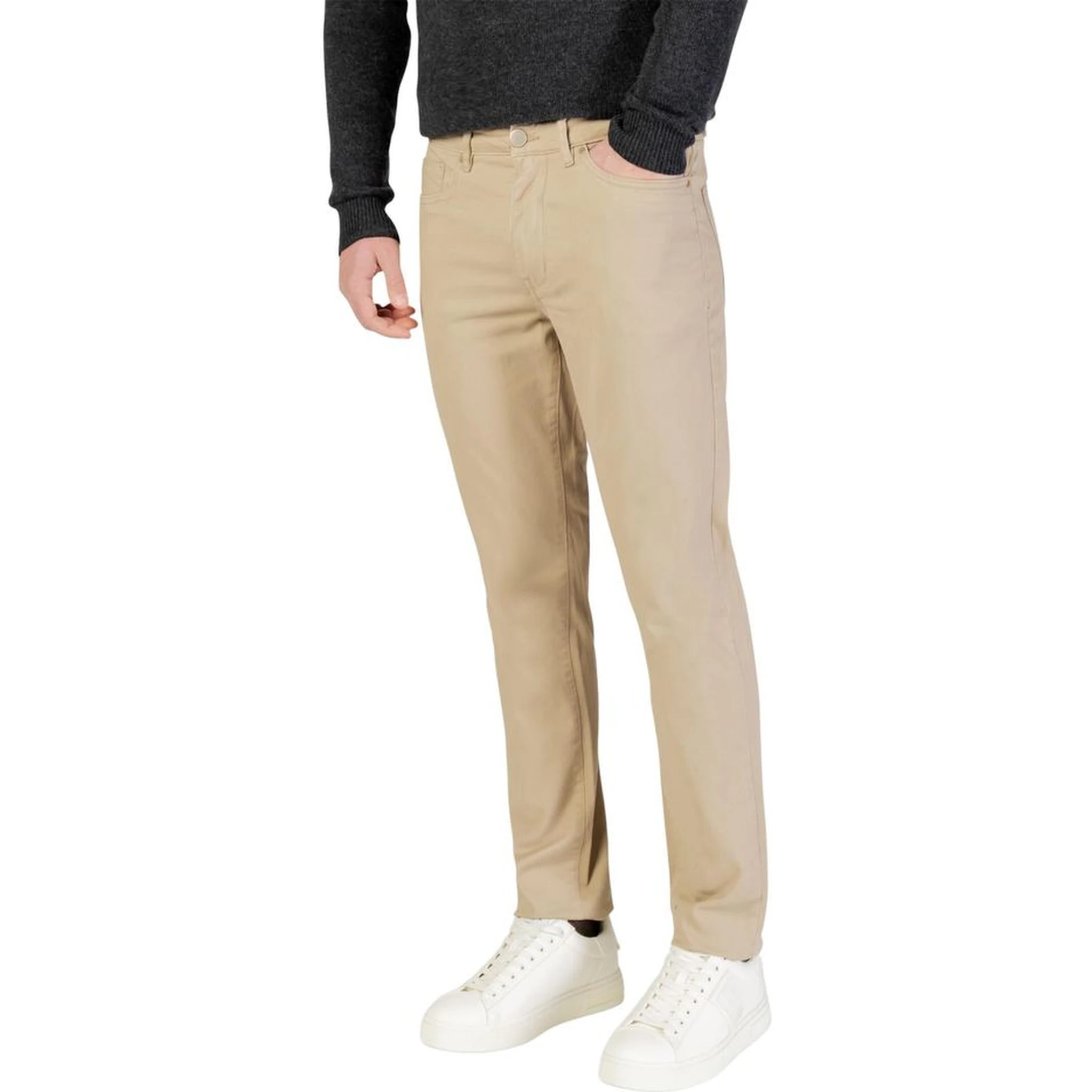 Beige Cotton Skinny Pants