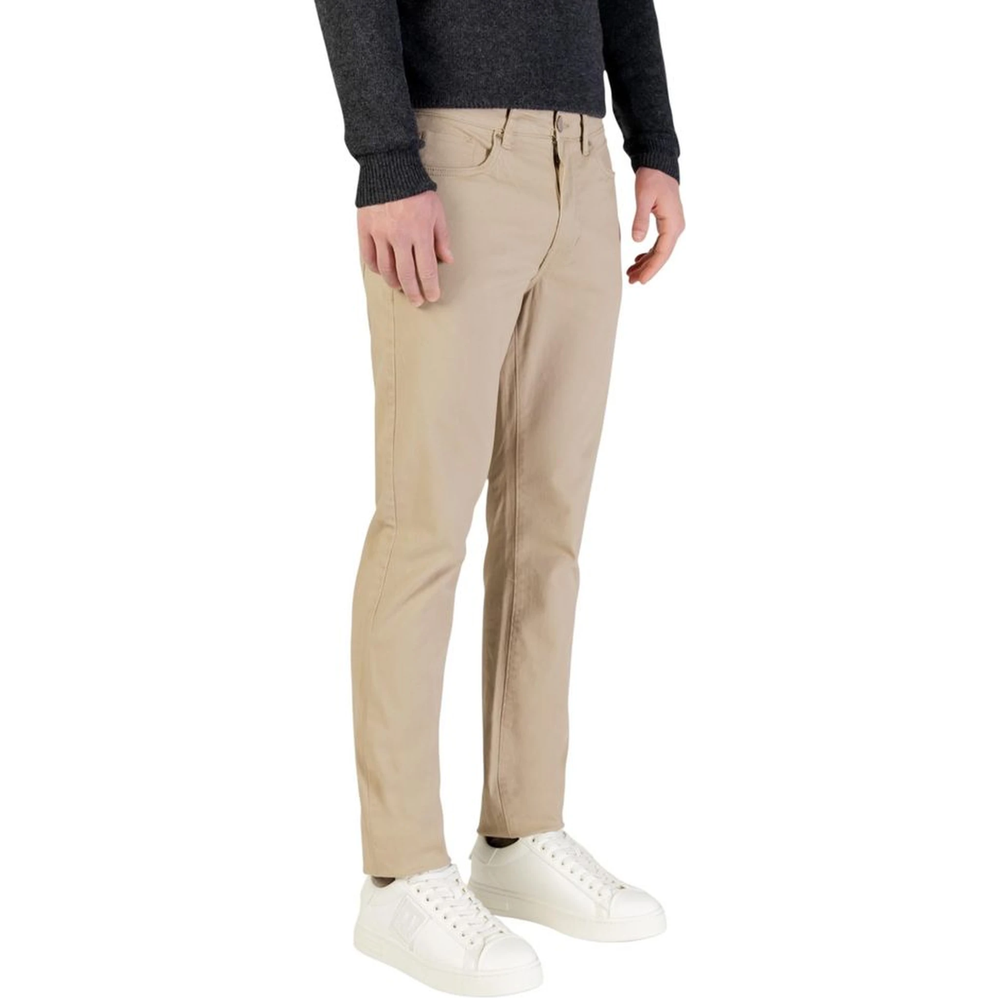 Beige Cotton Skinny Pants