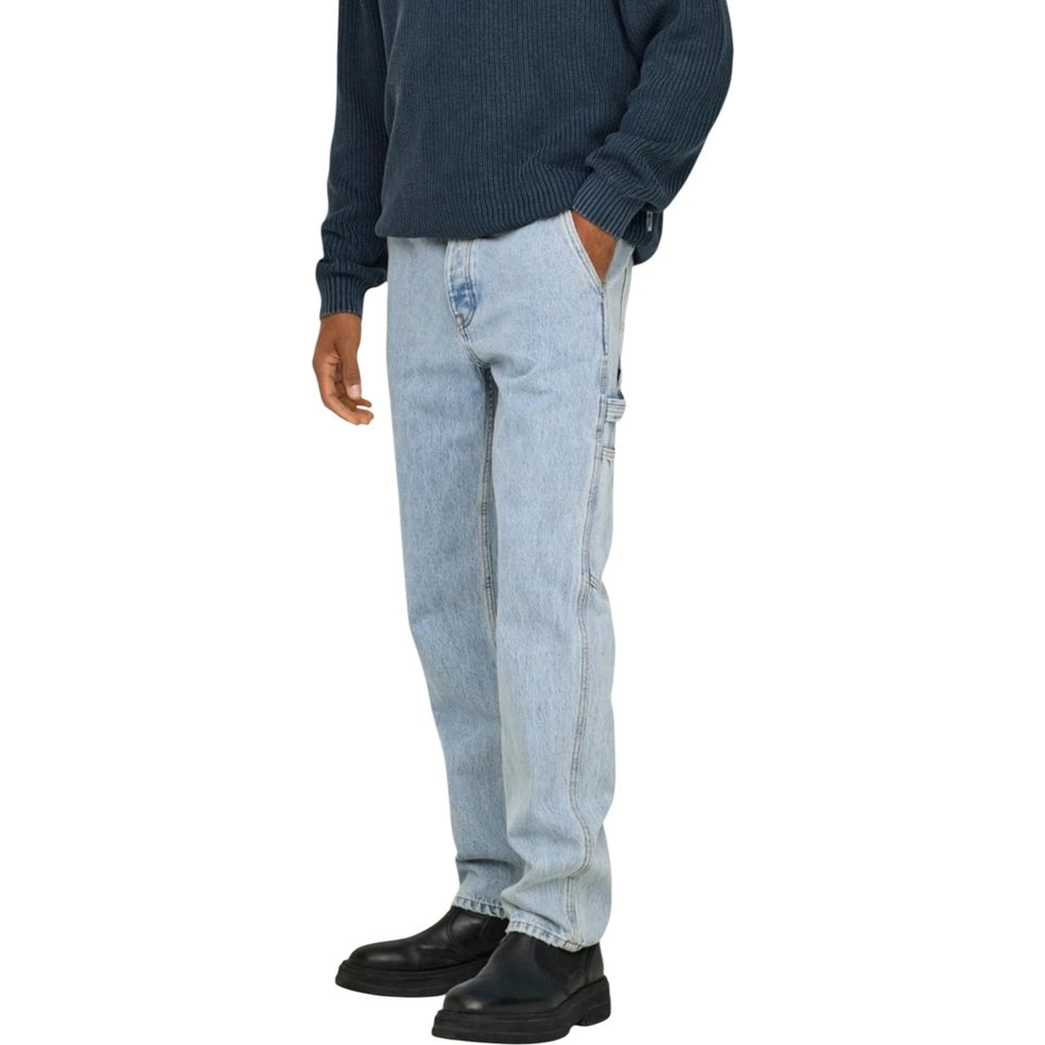 بنطلون جينز أزرق قطني بقصة مريحة