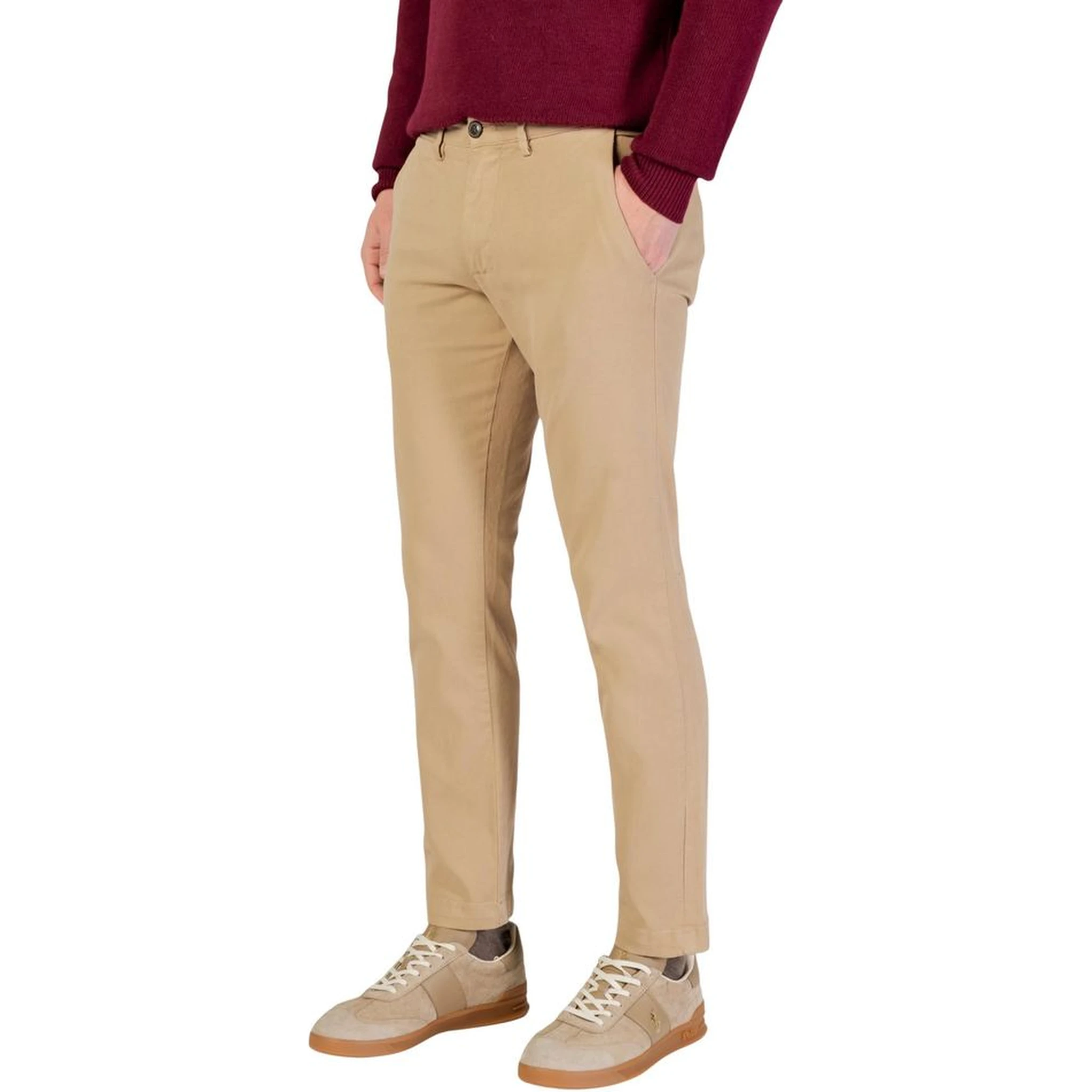 Beige Cotton Skinny Pants