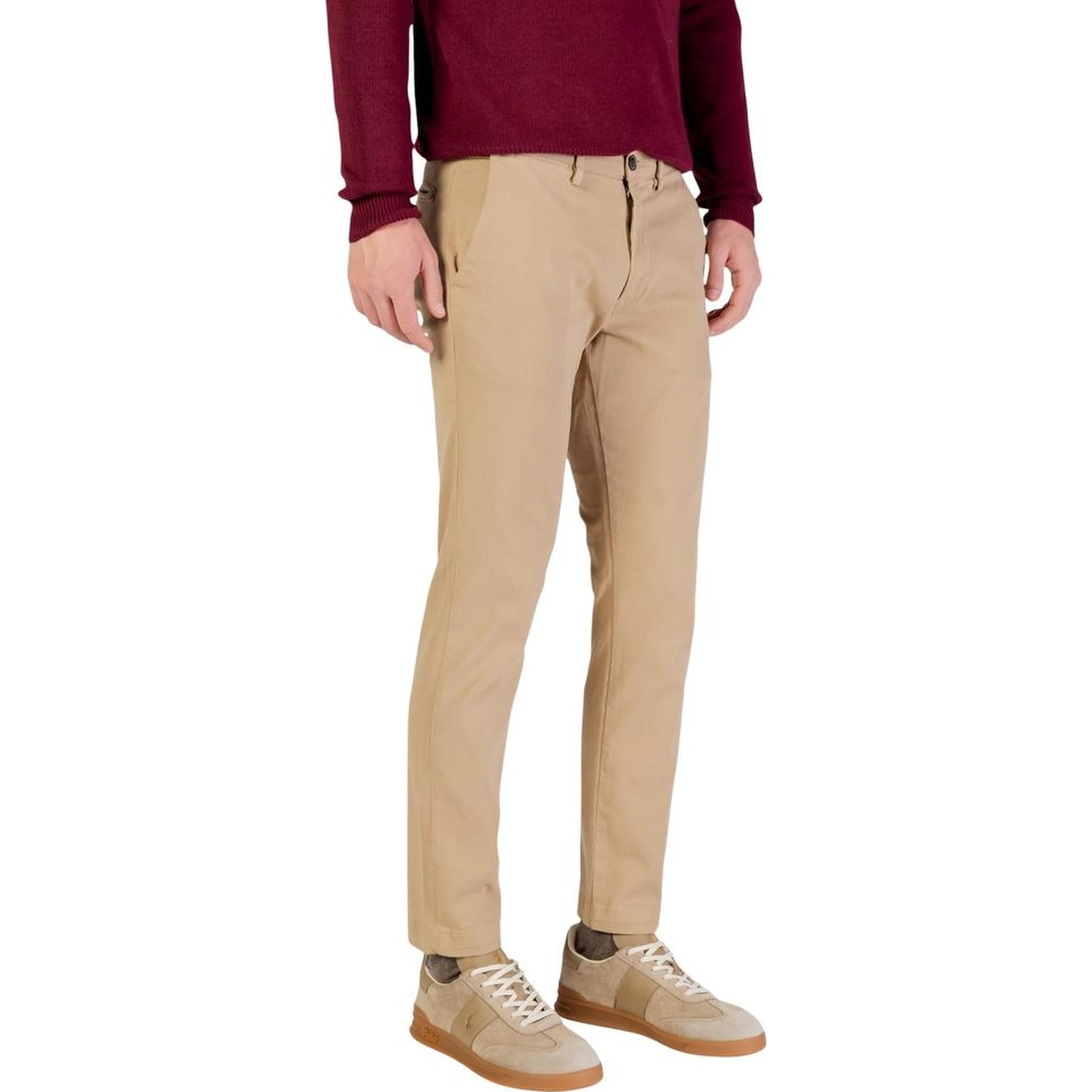 Beige Cotton Skinny Pants