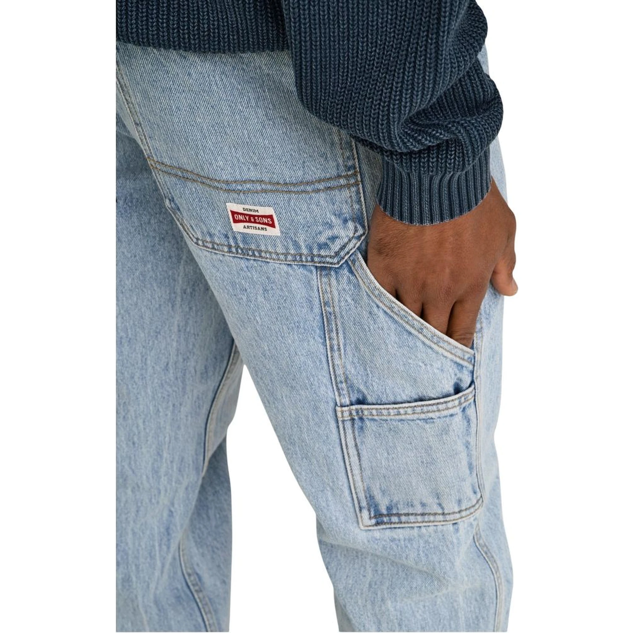 بنطلون جينز أزرق قطني بقصة مريحة