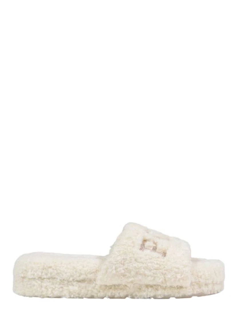 Cream Textile Slippers