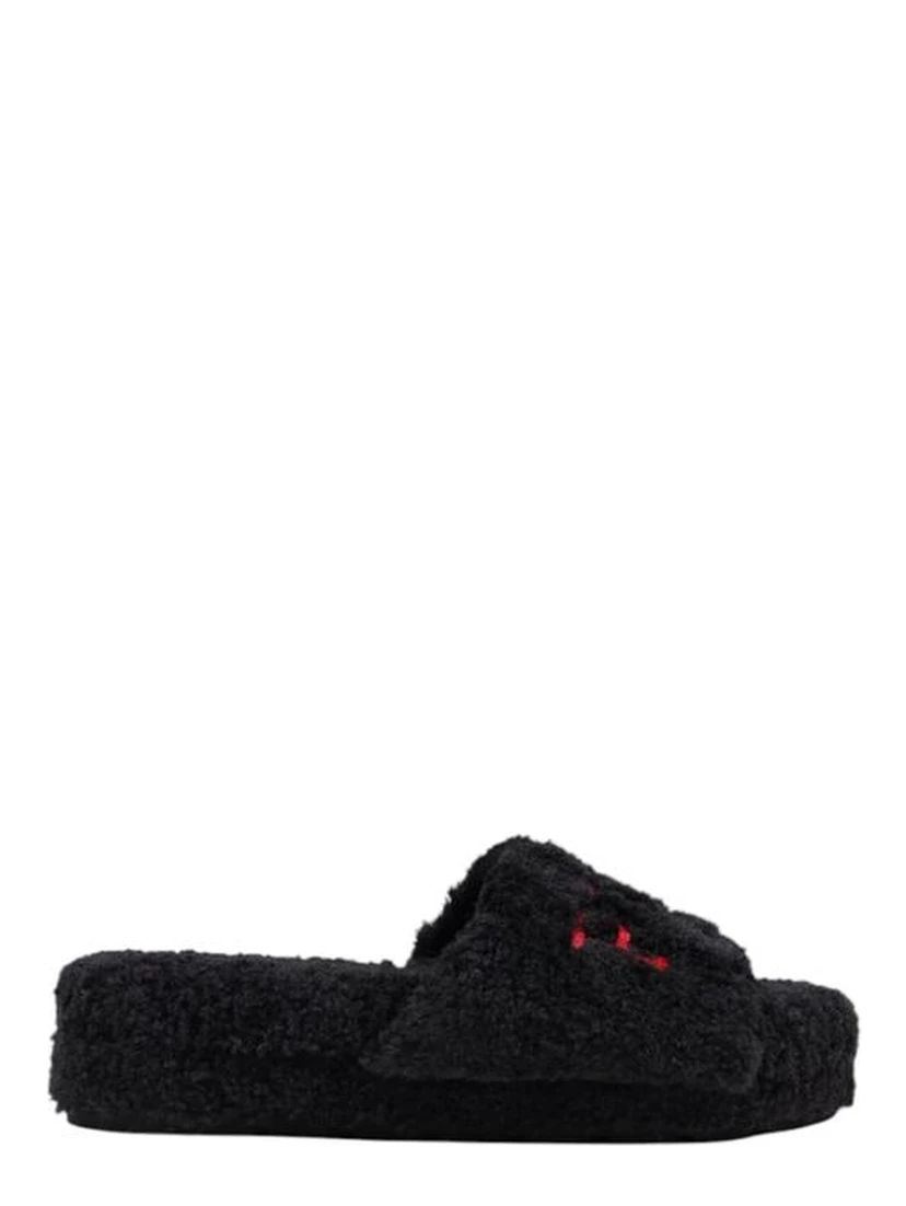 Black Textile Slippers