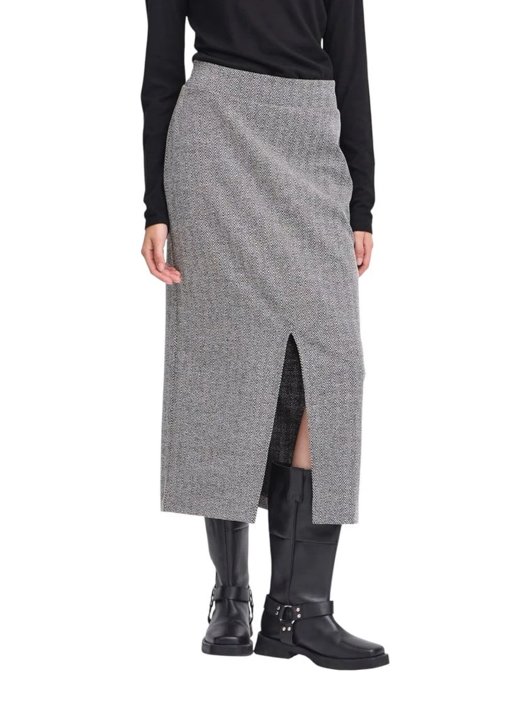 Black And White Polyester Long Skirt