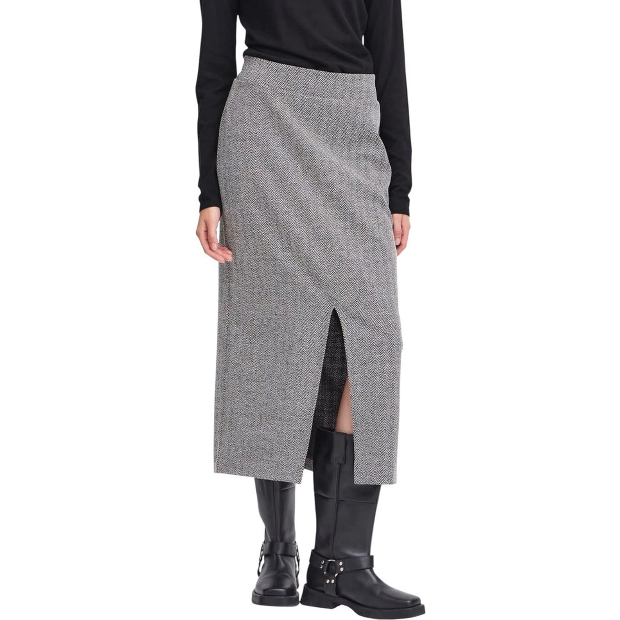 Black And White Polyester Long Skirt