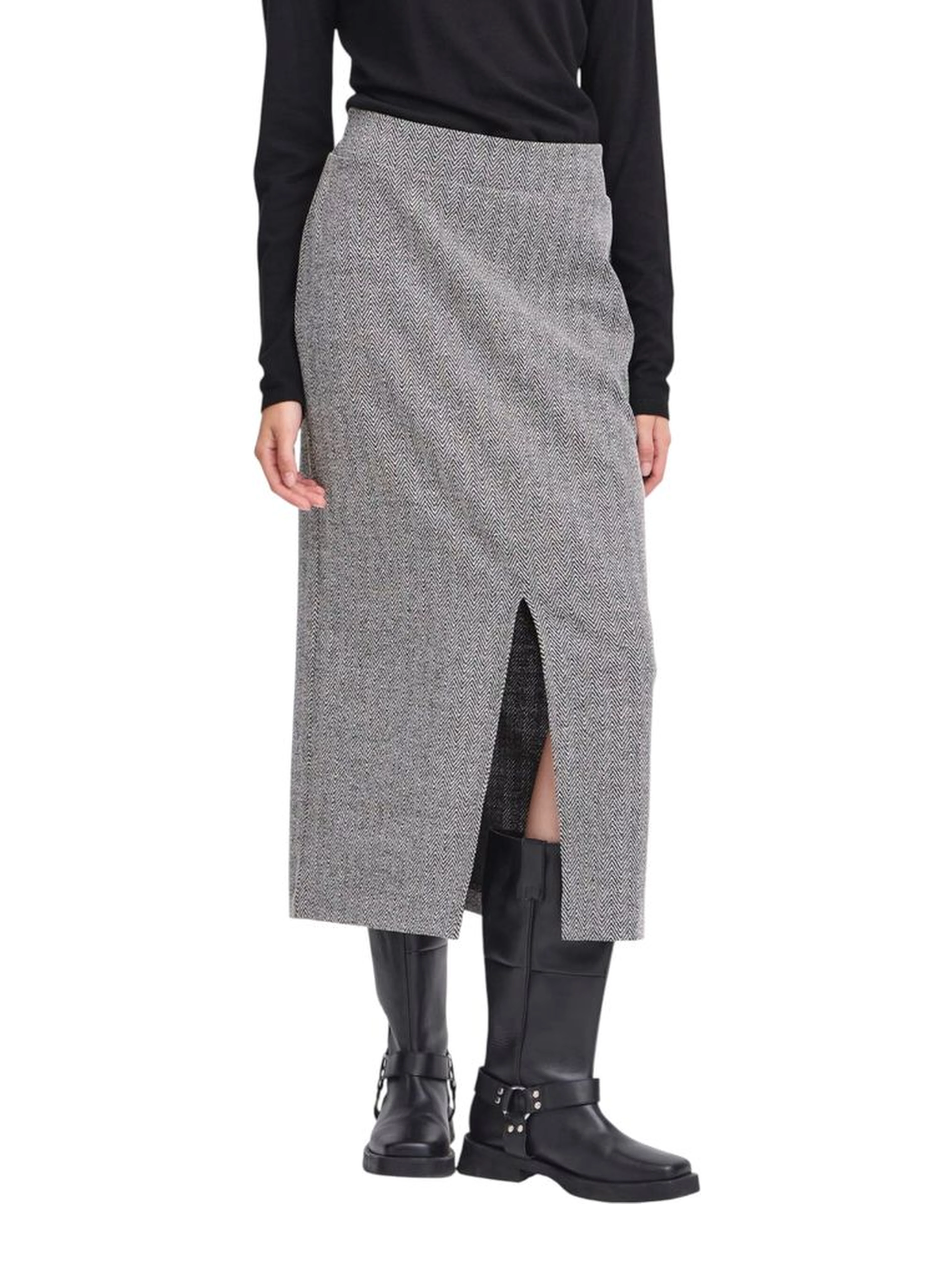 Black And White Polyester Long Skirt