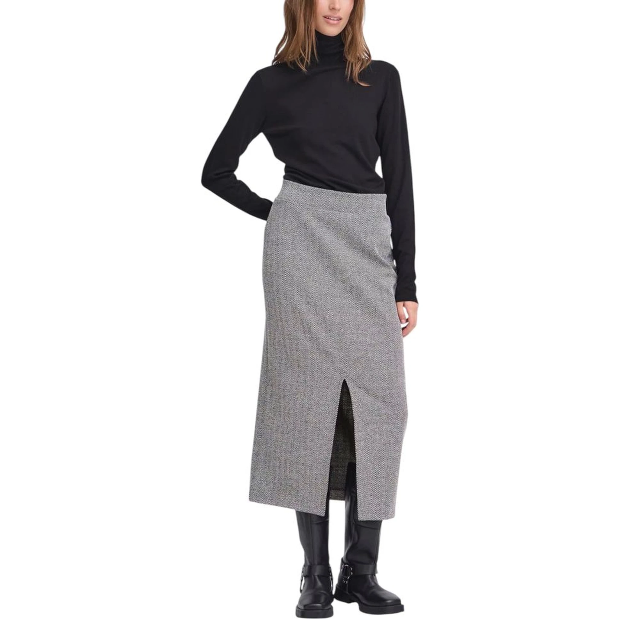 Black And White Polyester Long Skirt