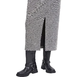 Black And White Polyester Long Skirt