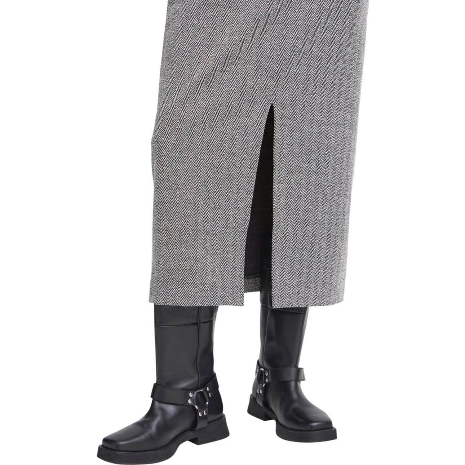 Black And White Polyester Long Skirt
