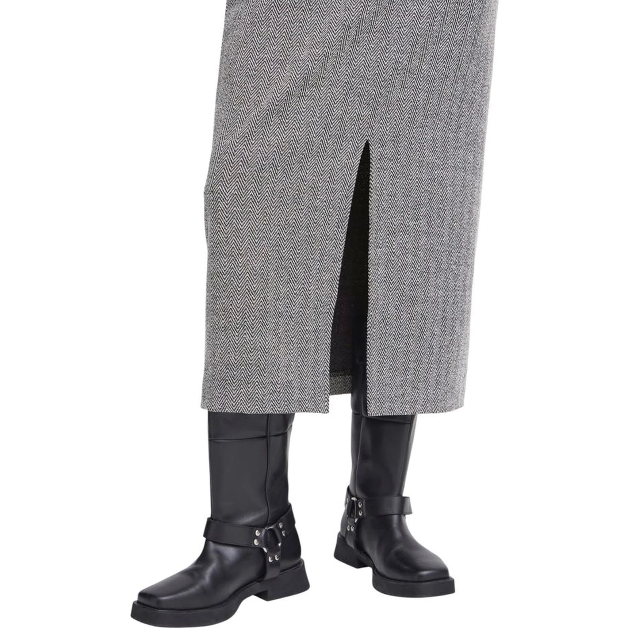 Black And White Polyester Long Skirt