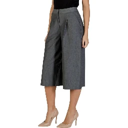 Gray Polyester Cropped Pants