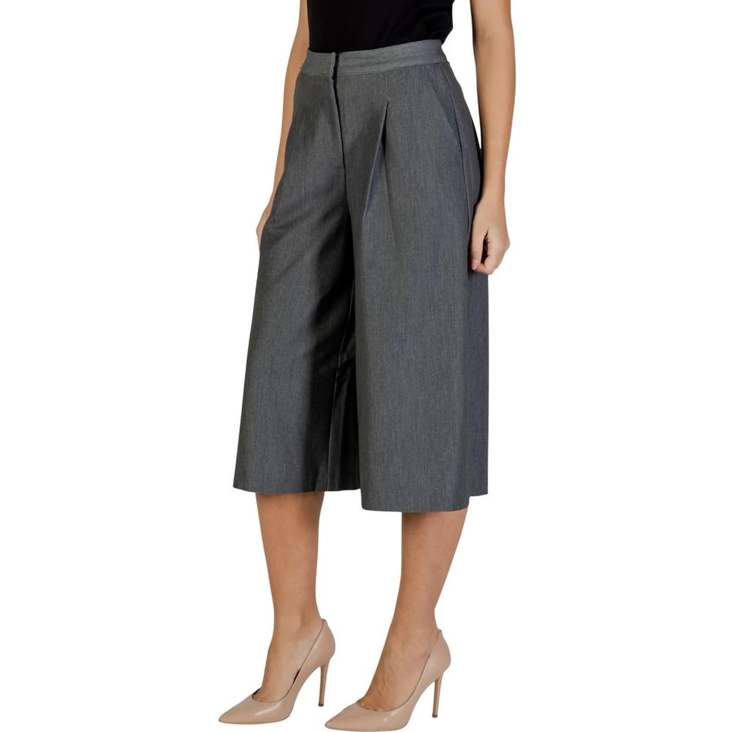 Gray Polyester Cropped Pants
