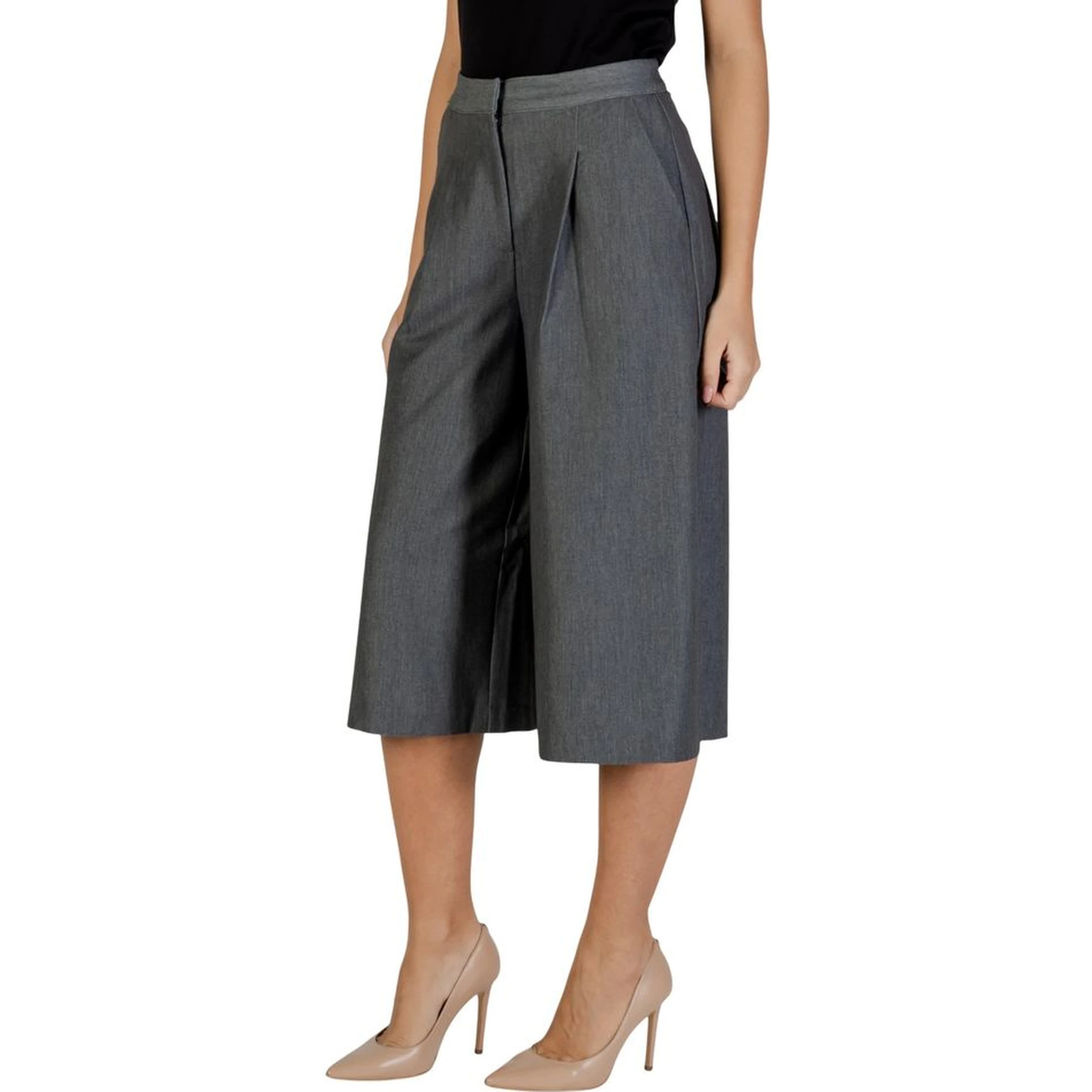 Gray Polyester Cropped Pants