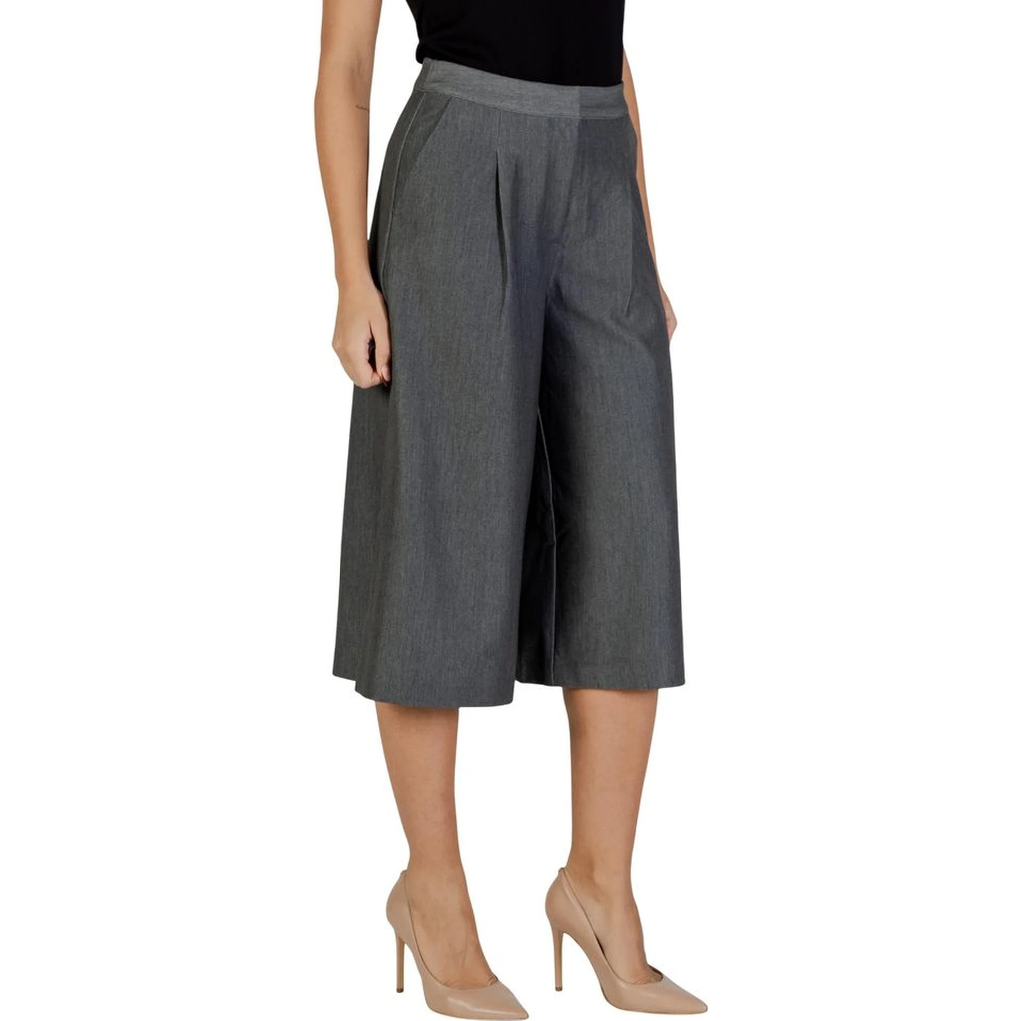 Gray Polyester Cropped Pants