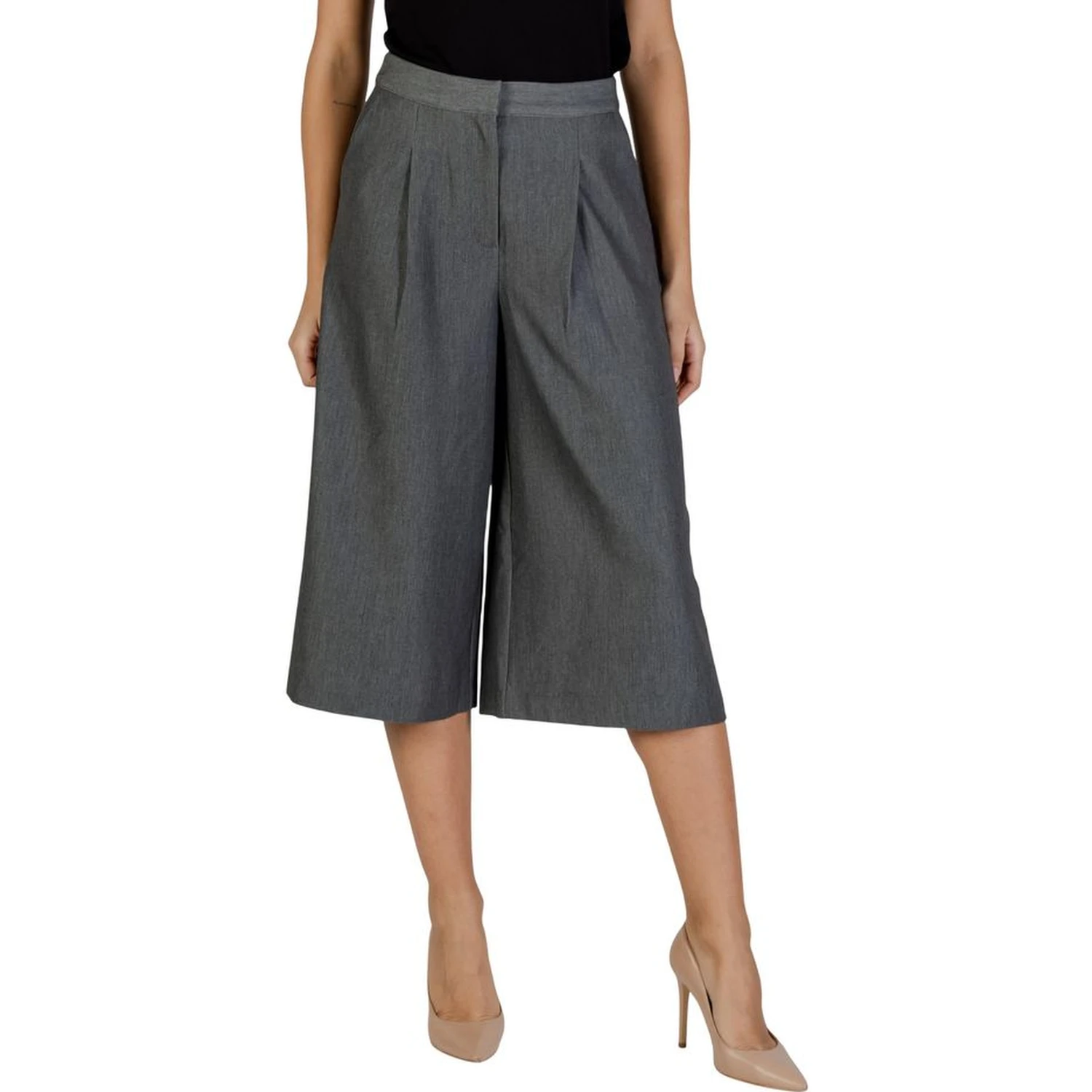 Gray Polyester Cropped Pants