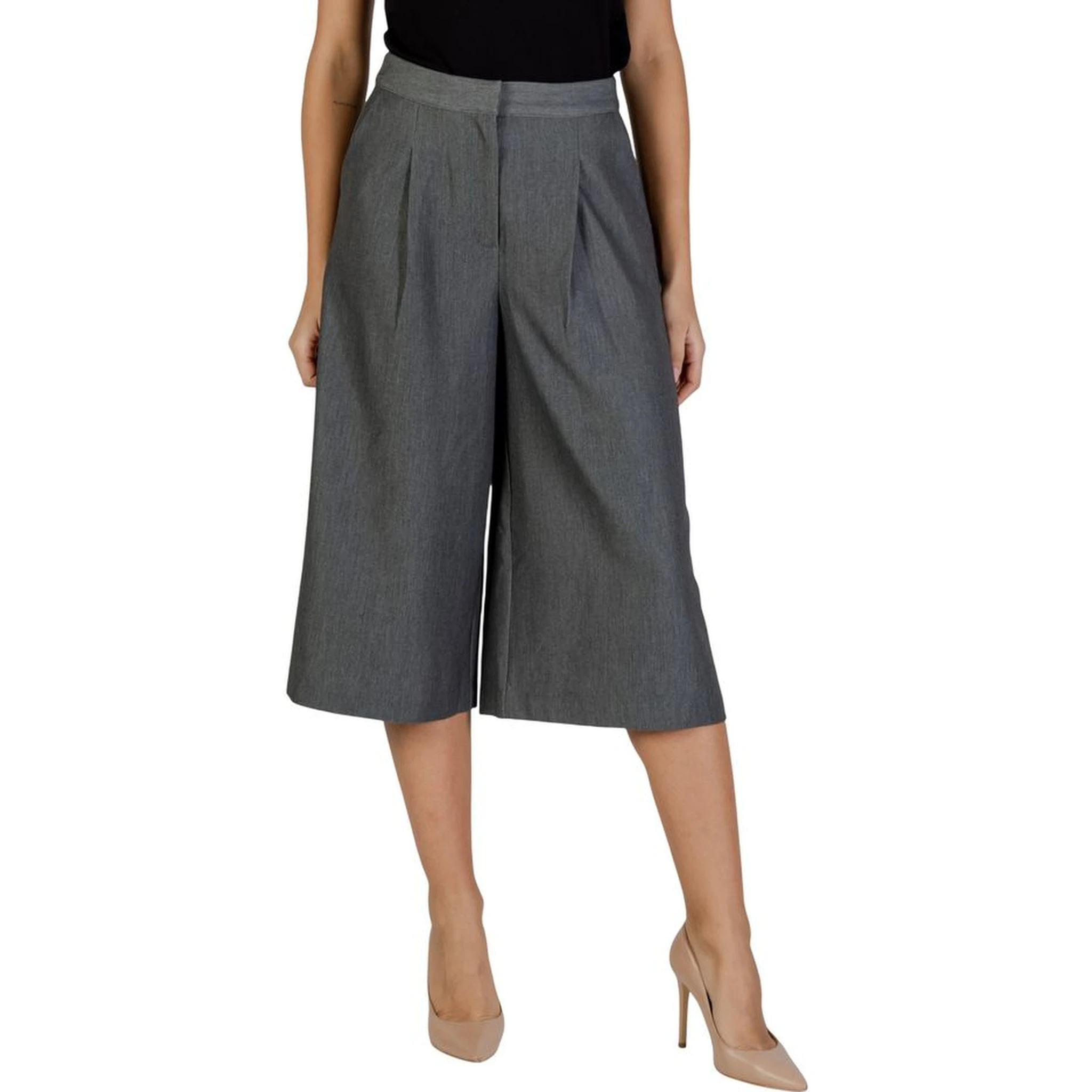 Gray Polyester Cropped Pants