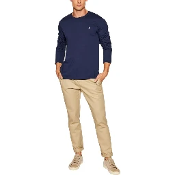 Blue Cotton Long Sleeve T-Shirt