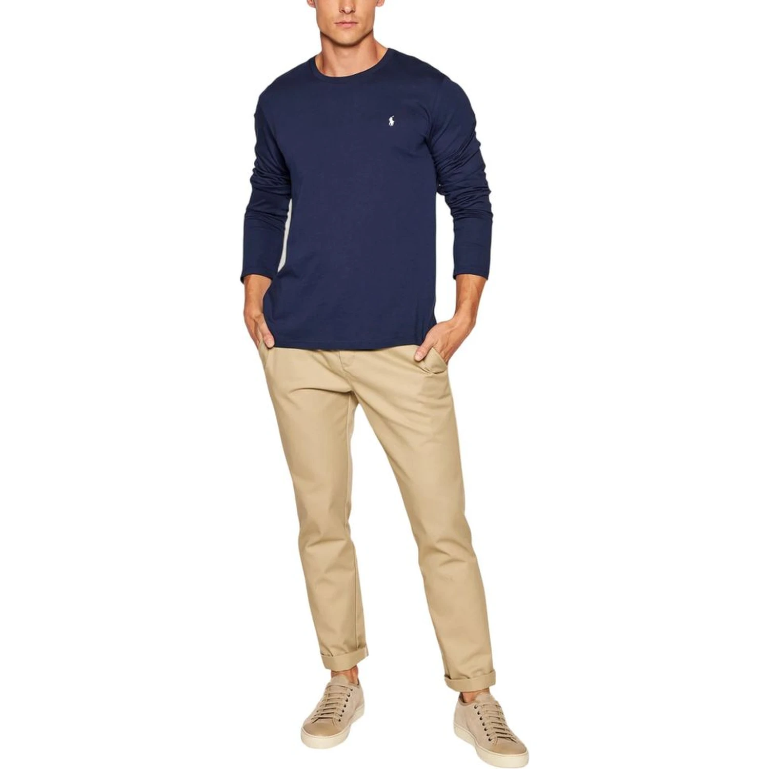 Blue Cotton Long Sleeve T-Shirt