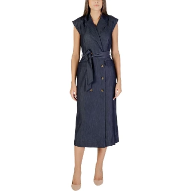 Blue Polyester Long Dress