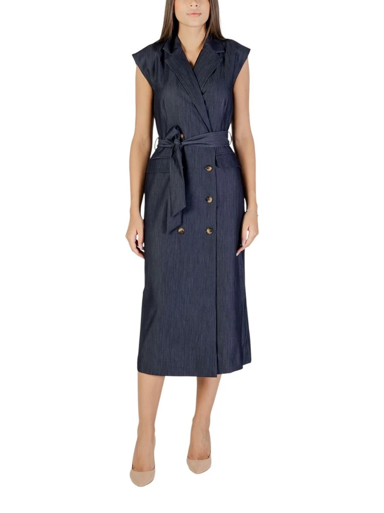 Blue Polyester Long Dress