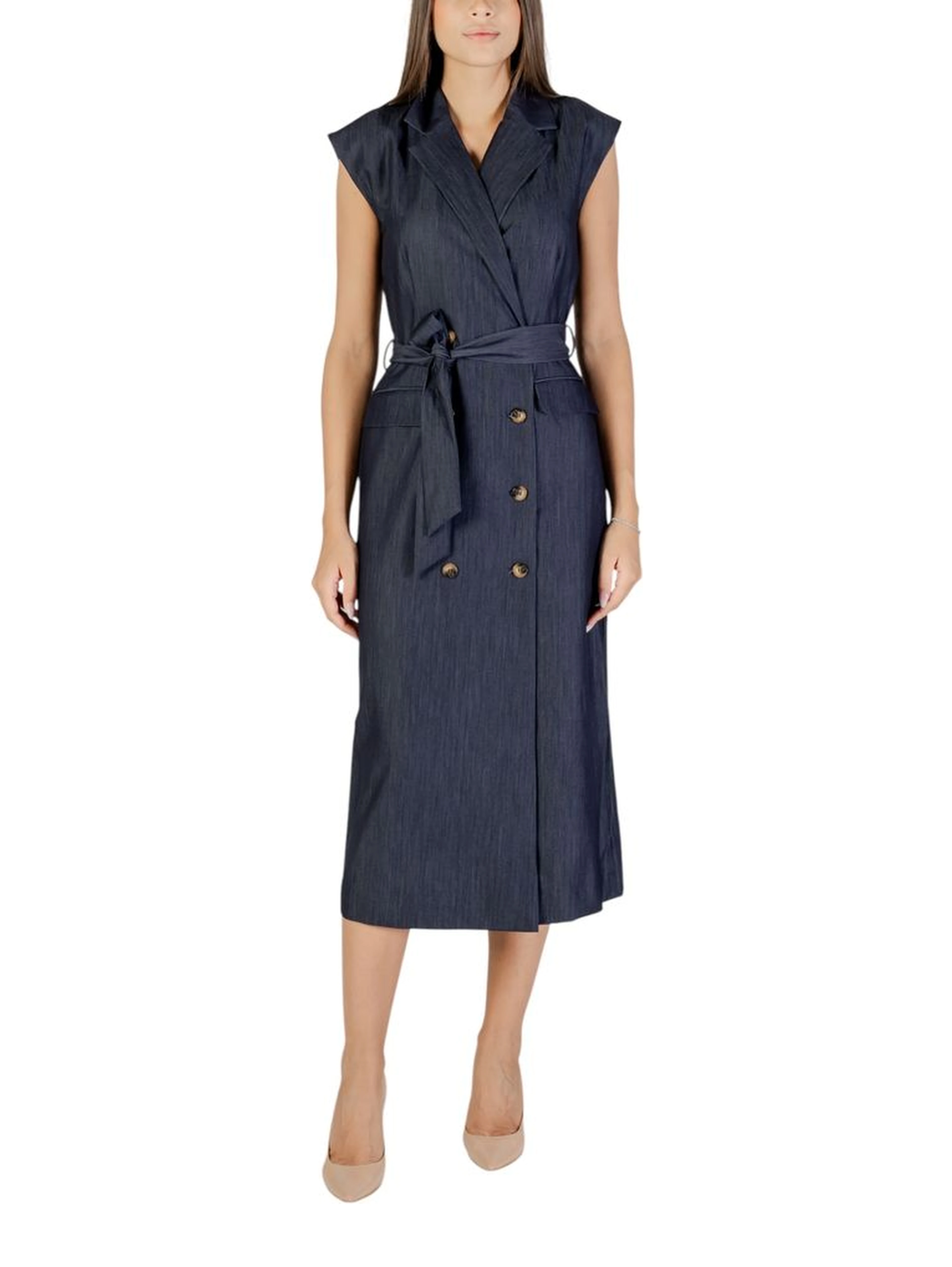 Blue Polyester Long Dress
