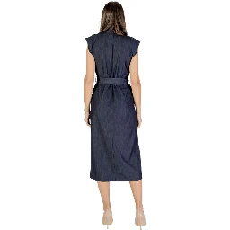 Blue Polyester Long Dress